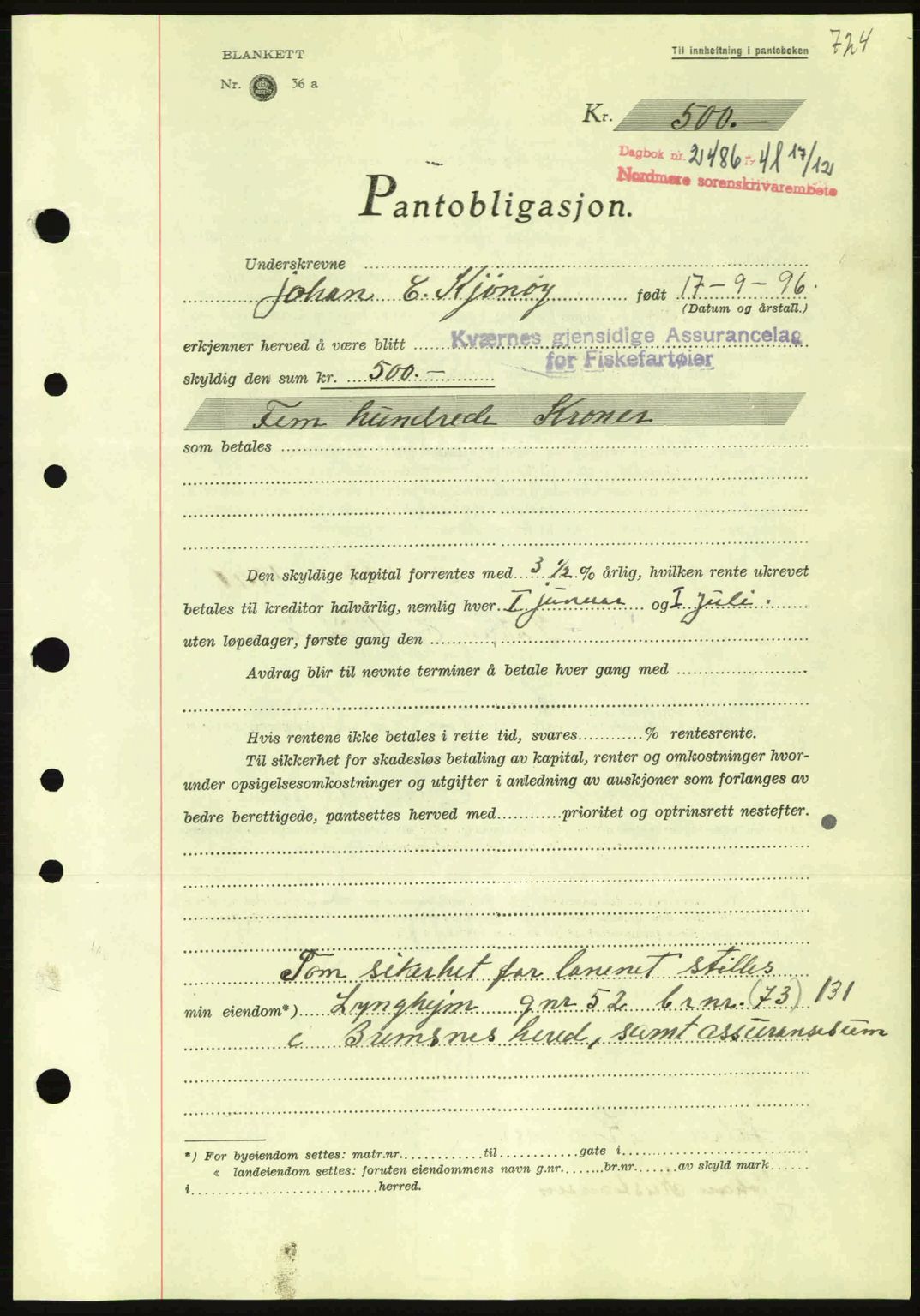 Nordmøre sorenskriveri, SAT/A-4132/1/2/2Ca: Pantebok nr. B88, 1941-1942, Dagboknr: 2486/1941