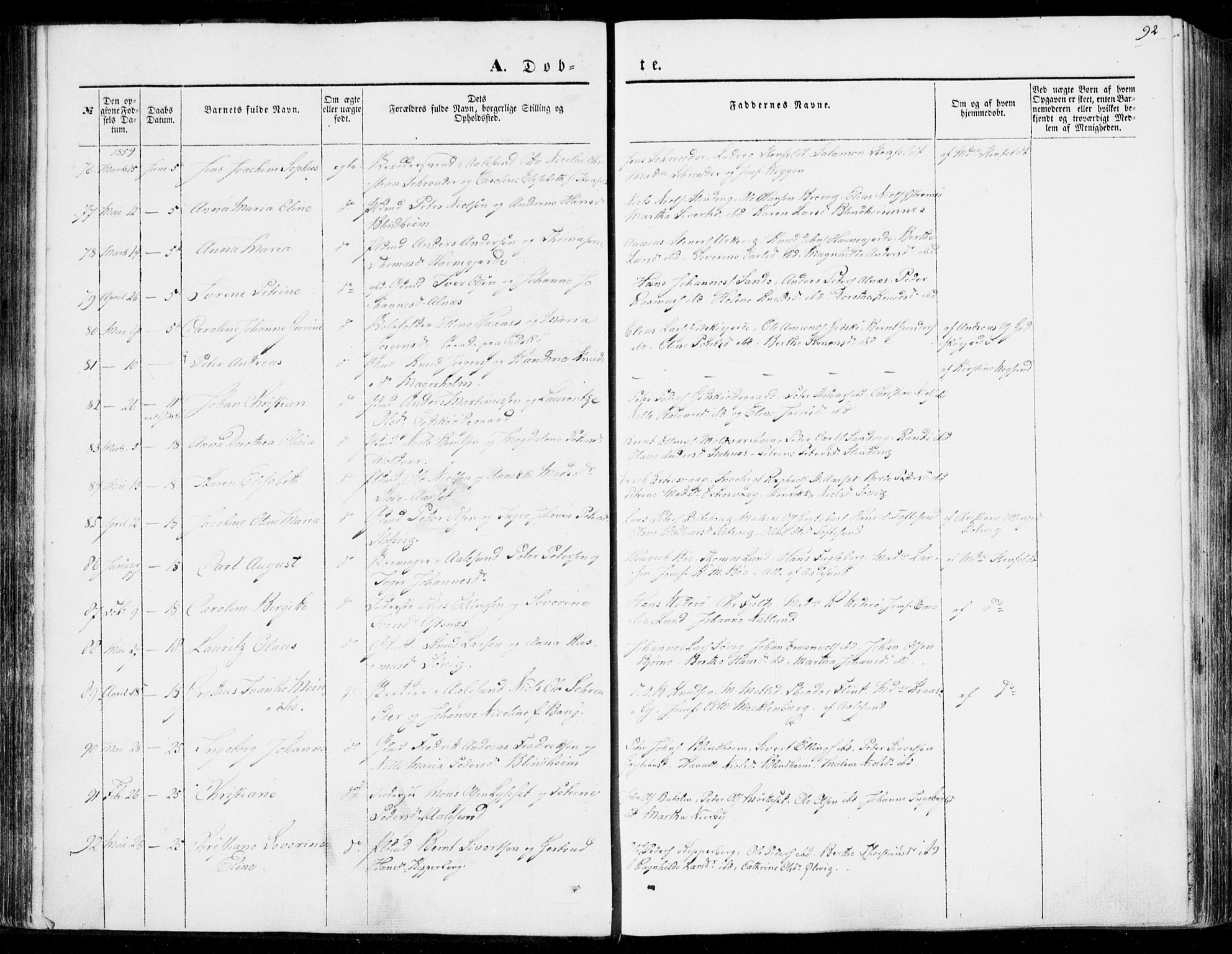 Ministerialprotokoller, klokkerbøker og fødselsregistre - Møre og Romsdal, AV/SAT-A-1454/528/L0397: Ministerialbok nr. 528A08, 1848-1858, s. 92