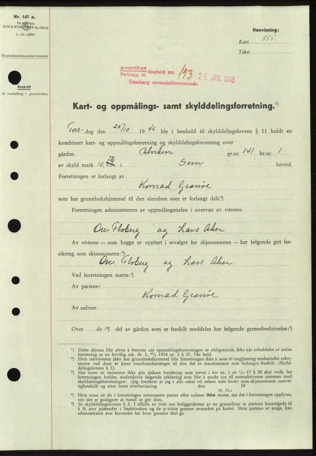 Jarlsberg sorenskriveri, SAKO/A-131/G/Ga/Gaa/L0018b: Pantebok nr. A-18b, 1946-1946, Dagboknr: 193/1946