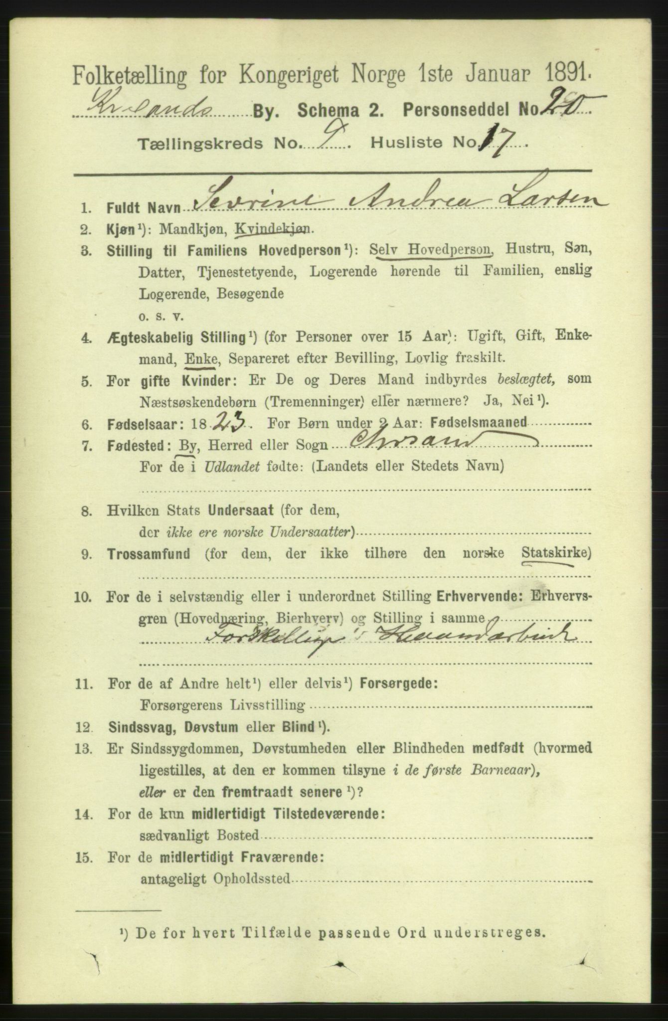RA, Folketelling 1891 for 1001 Kristiansand kjøpstad, 1891, s. 5055
