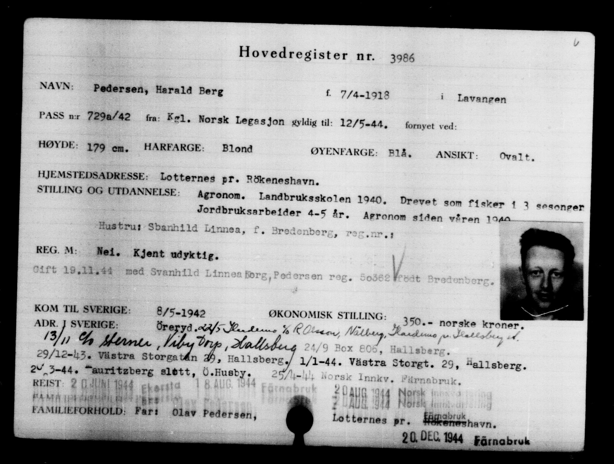 Utenriksstasjonene, Legasjonen i Stockholm, Flyktningkontoret, AV/RA-S-6753/V/Va/L0004: Kjesäterkartoteket, flyktninger med registreringsnr. 3496-6610, 1940-1945, s. 572