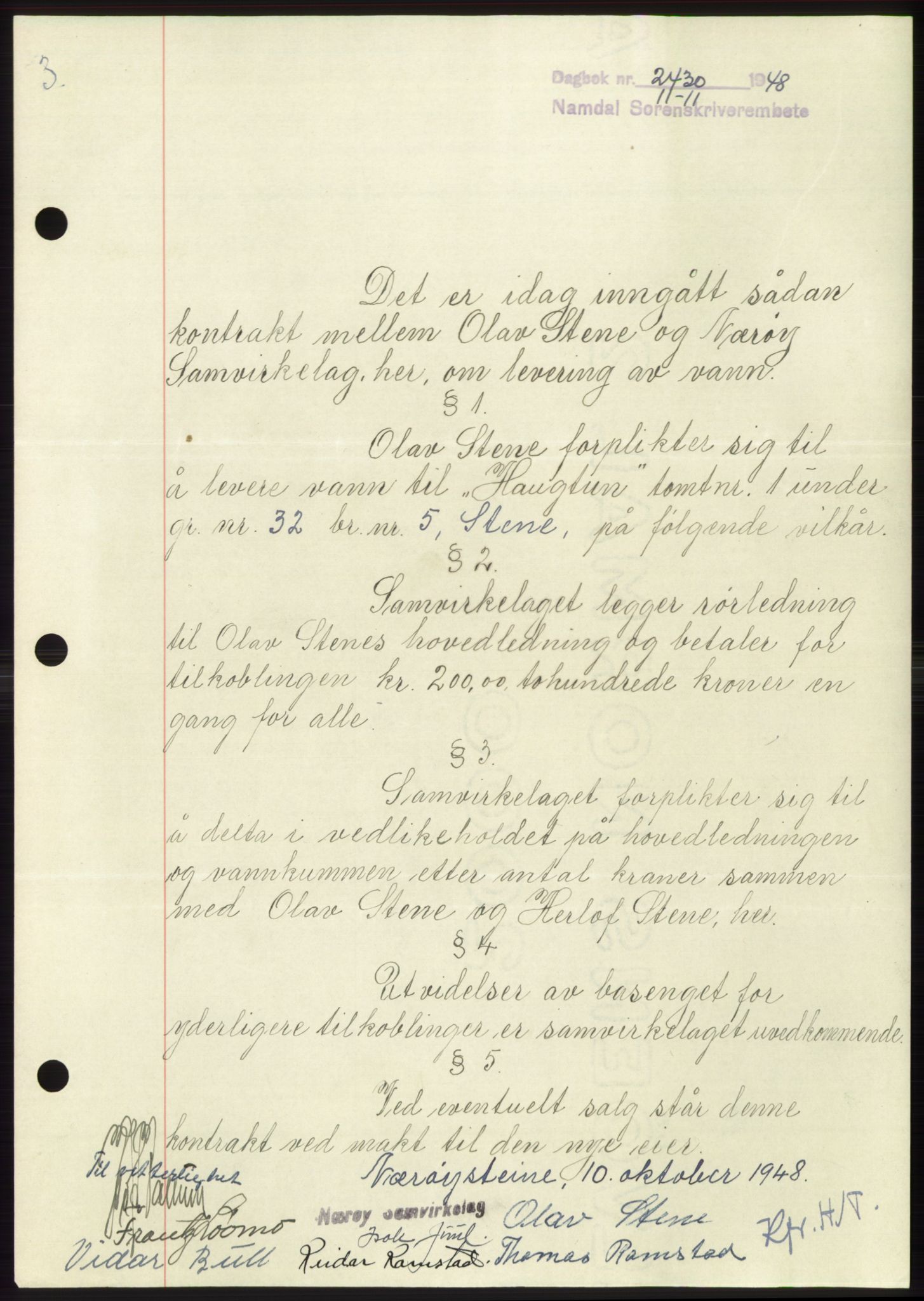 Namdal sorenskriveri, SAT/A-4133/1/2/2C: Pantebok nr. -, 1948-1948, Dagboknr: 2430/1948