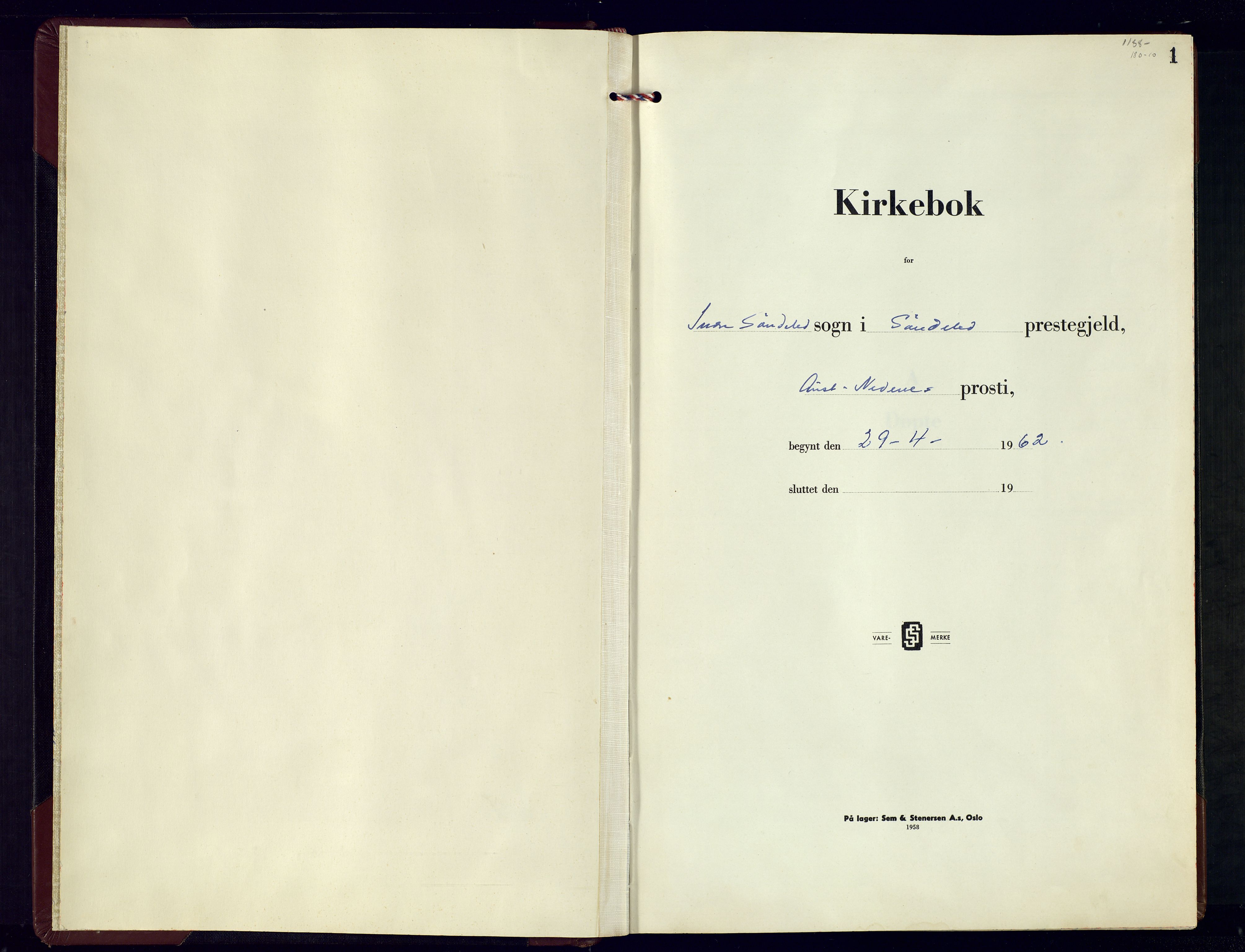 Søndeled sokneprestkontor, SAK/1111-0038/F/Fb/L0007: Klokkerbok nr. B 8, 1962-1997, s. 1