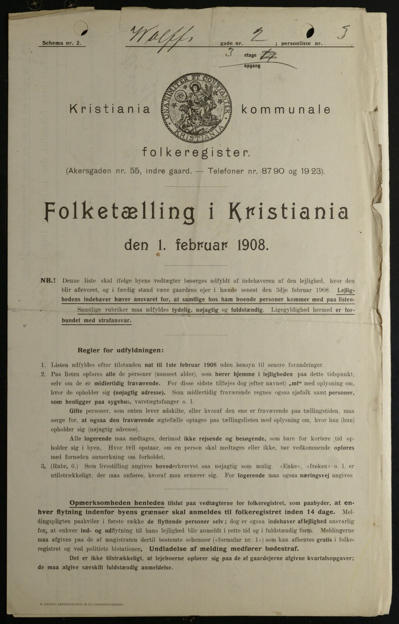 OBA, Kommunal folketelling 1.2.1908 for Kristiania kjøpstad, 1908, s. 115377