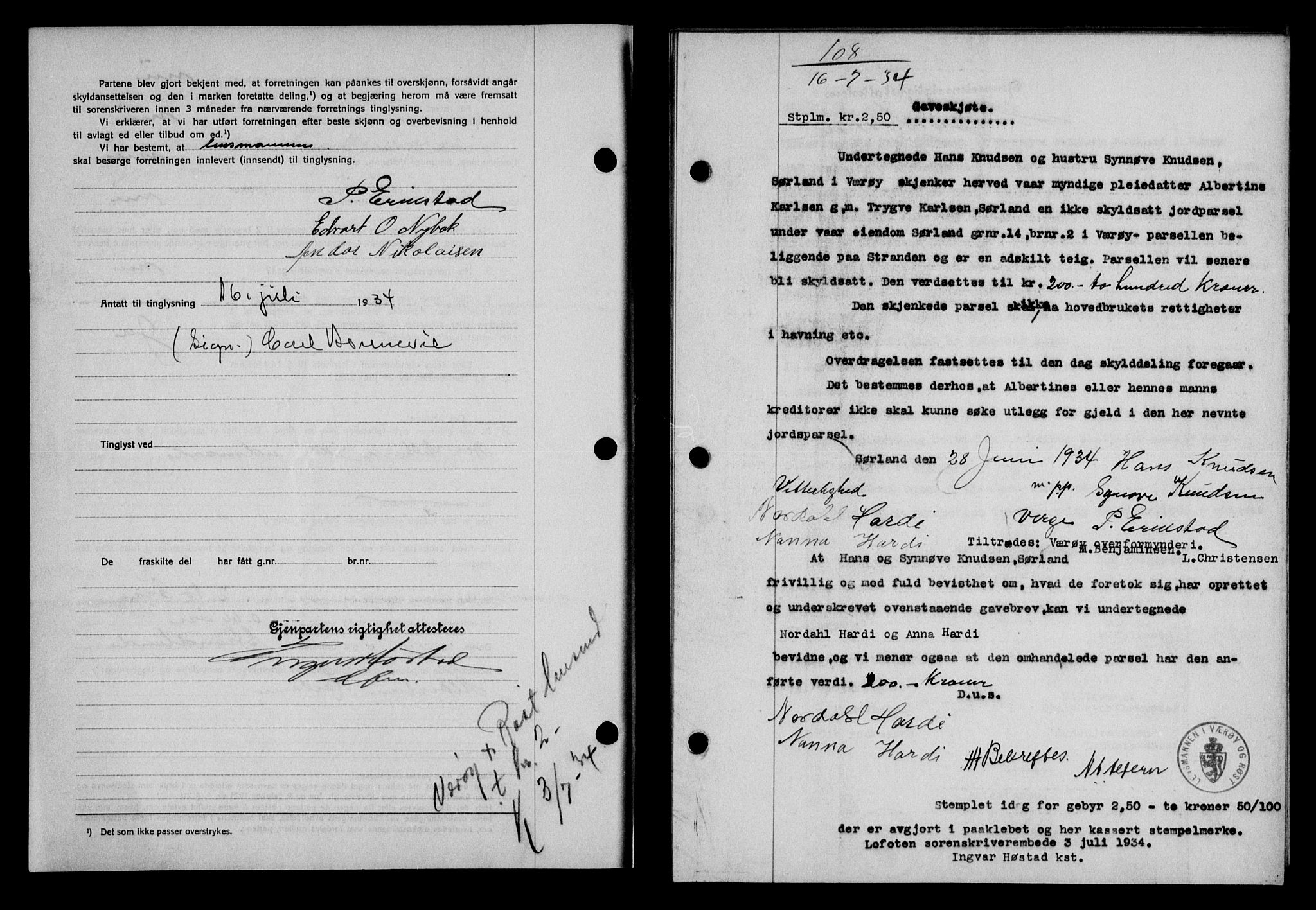 Lofoten sorenskriveri, SAT/A-0017/1/2/2C/L0030b: Pantebok nr. 30b, 1934-1934, Tingl.dato: 16.07.1934