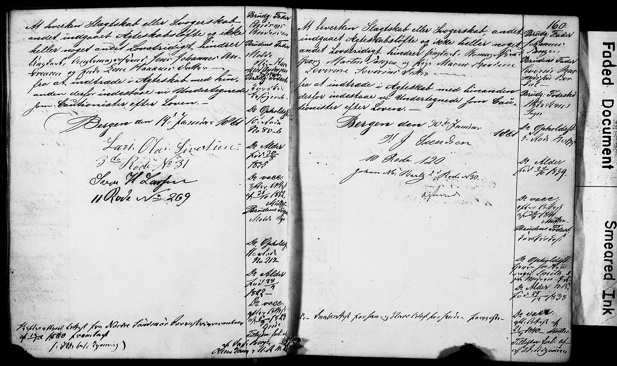 Domkirken sokneprestembete, SAB/A-74801: Forlovererklæringer nr. II.5.5, 1857-1863, s. 160