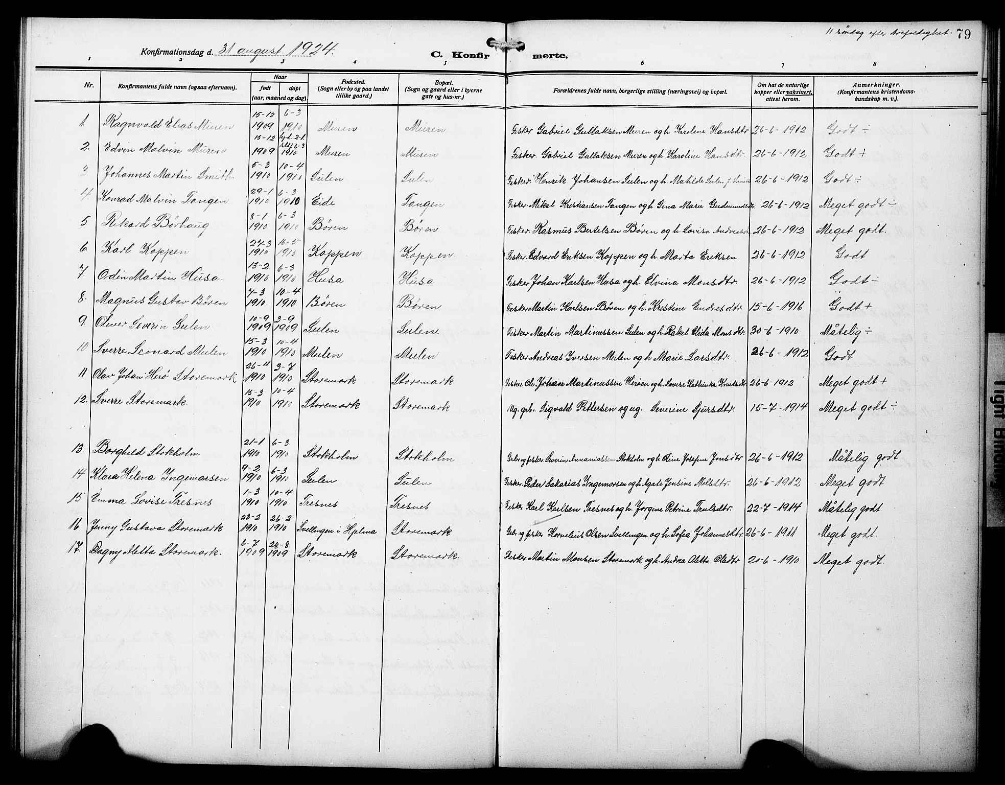 Lindås Sokneprestembete, AV/SAB-A-76701/H/Hab/Habd/L0004: Klokkerbok nr. D 4, 1913-1928, s. 79