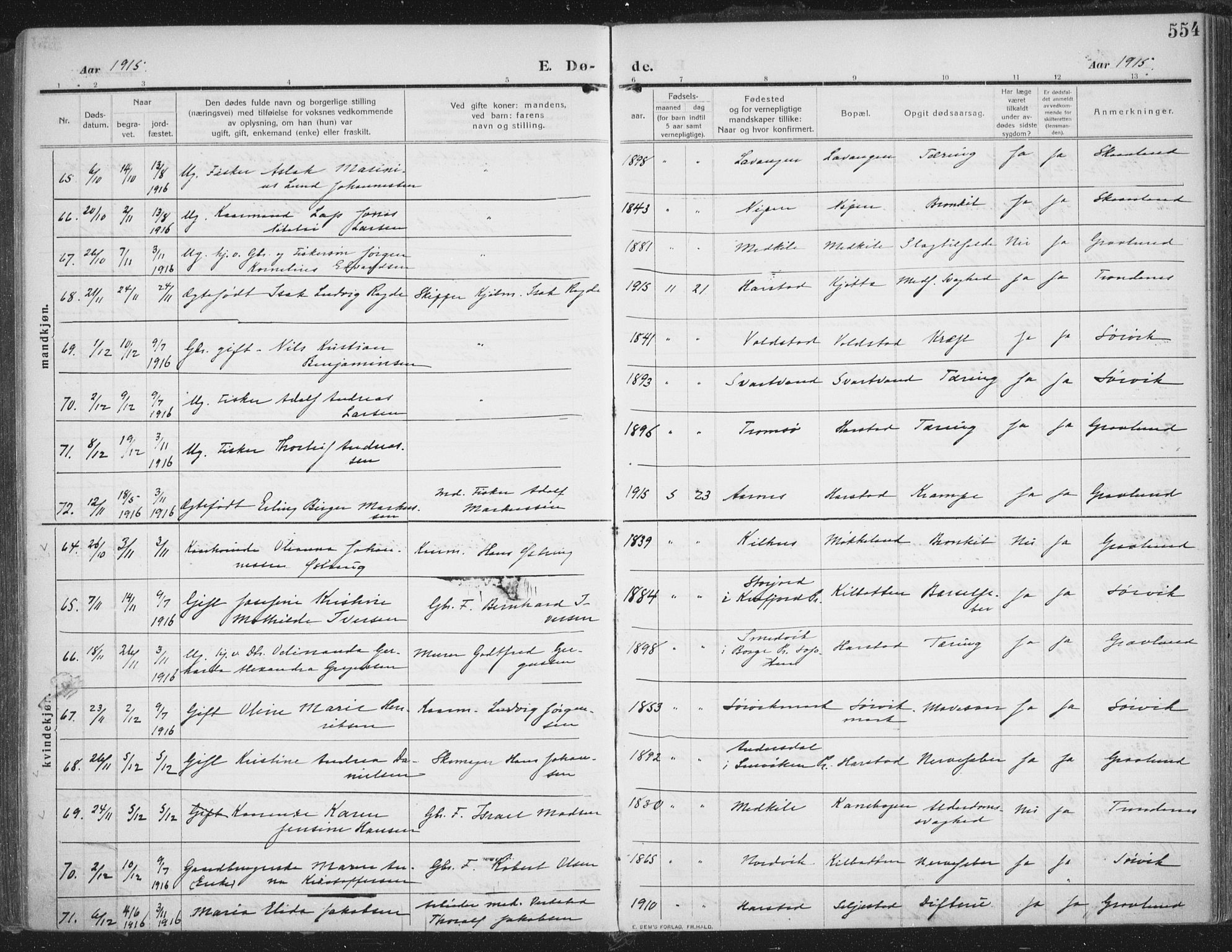 Trondenes sokneprestkontor, AV/SATØ-S-1319/H/Ha/L0018kirke: Ministerialbok nr. 18, 1909-1918, s. 554