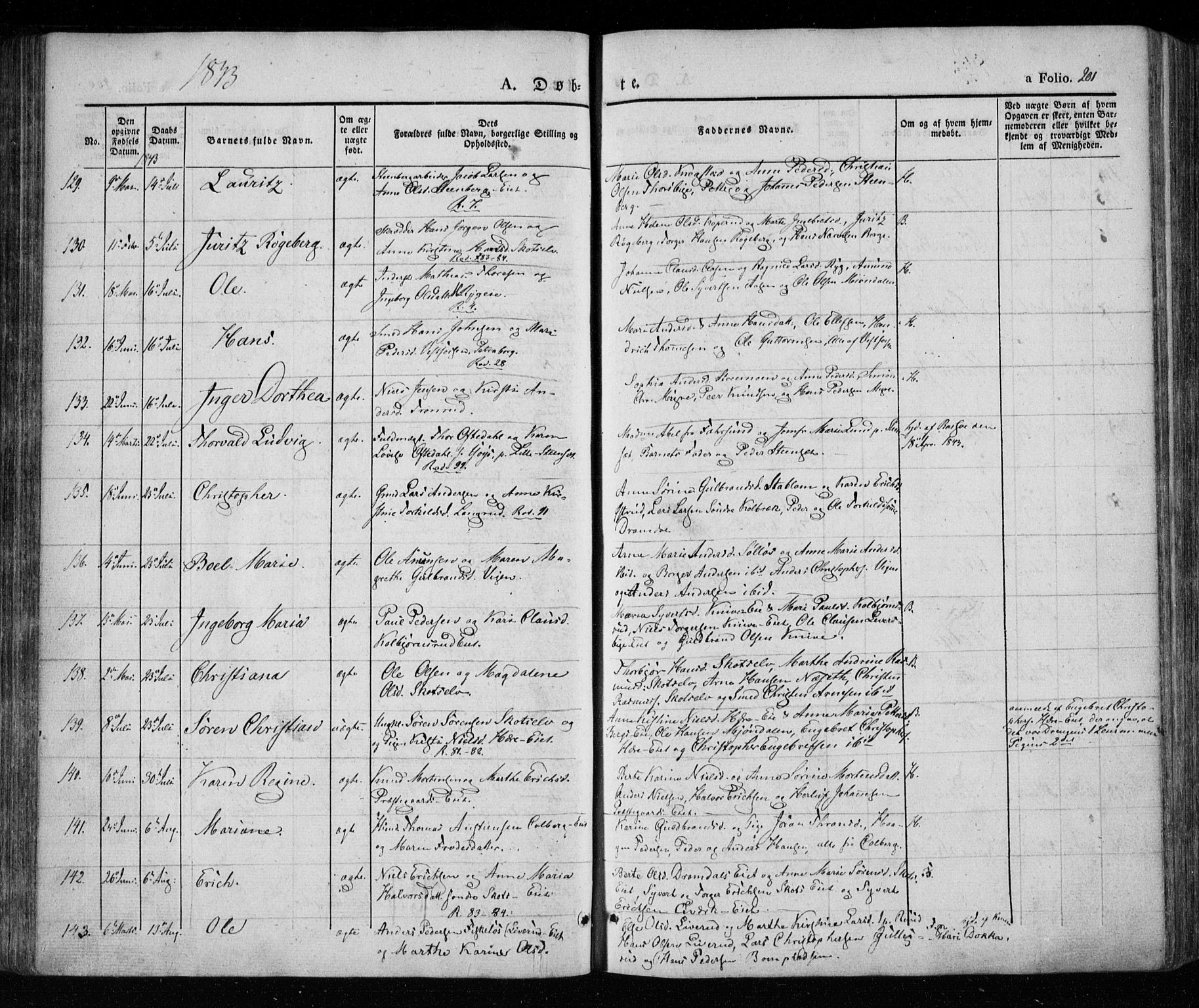 Eiker kirkebøker, AV/SAKO-A-4/F/Fa/L0013a: Ministerialbok nr. I 13A, 1832-1845, s. 201