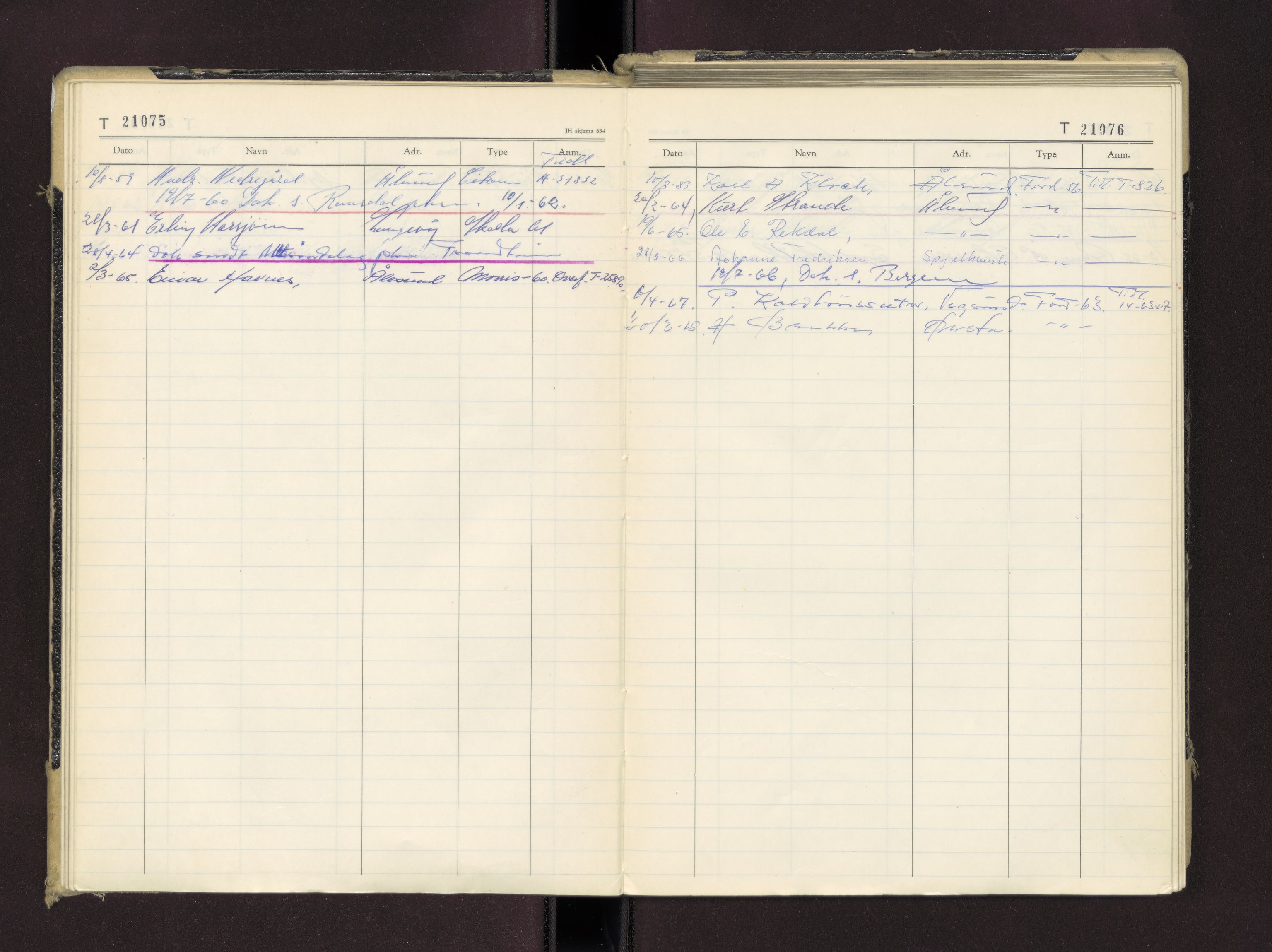 Møre og Romsdal vegkontor - Ålesund trafikkstasjon, AV/SAT-A-4099/F/Fc/L0016: Bilregister; T 21000 - T 21499, 1955-1970