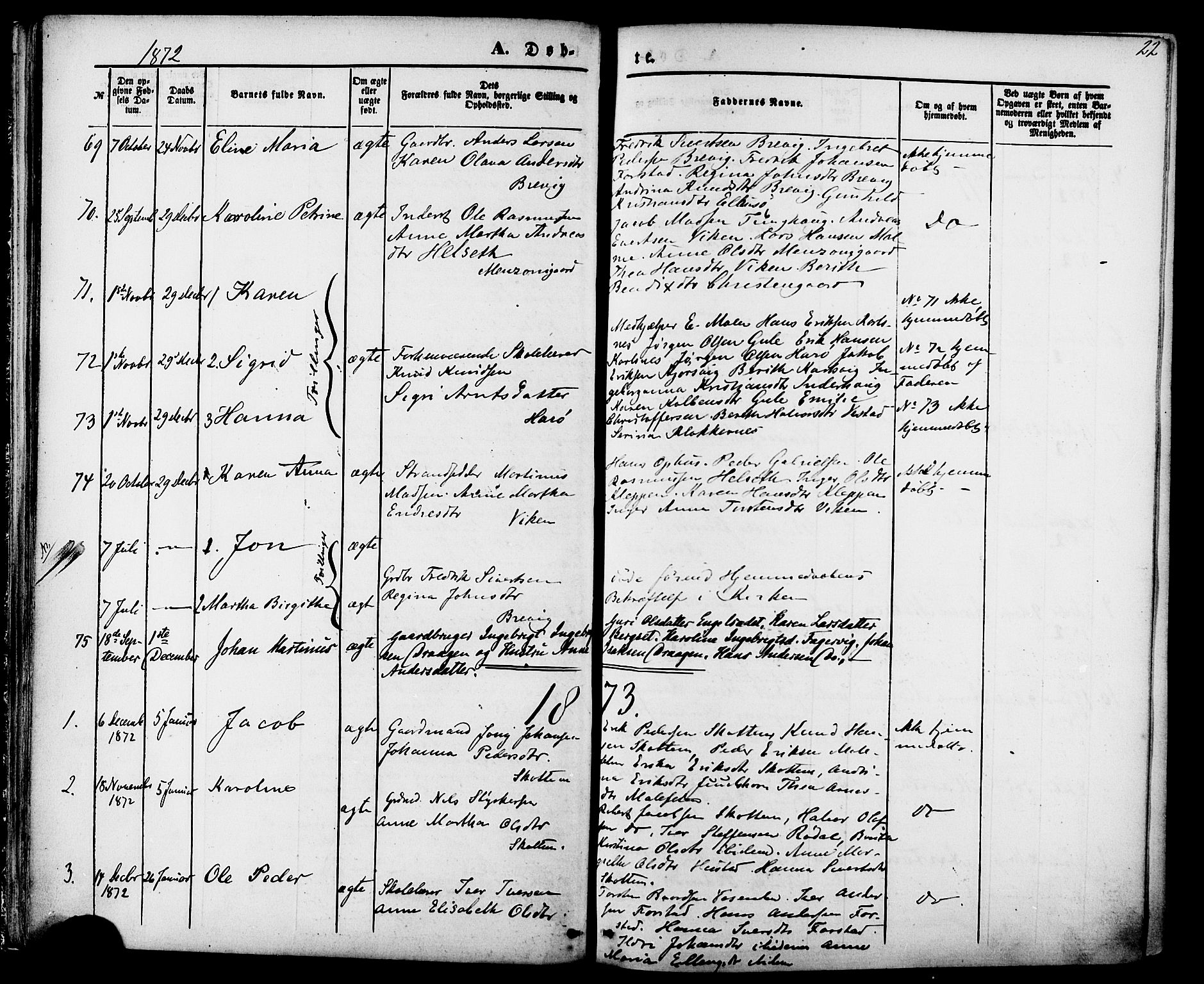 Ministerialprotokoller, klokkerbøker og fødselsregistre - Møre og Romsdal, SAT/A-1454/566/L0768: Ministerialbok nr. 566A07, 1869-1881, s. 22