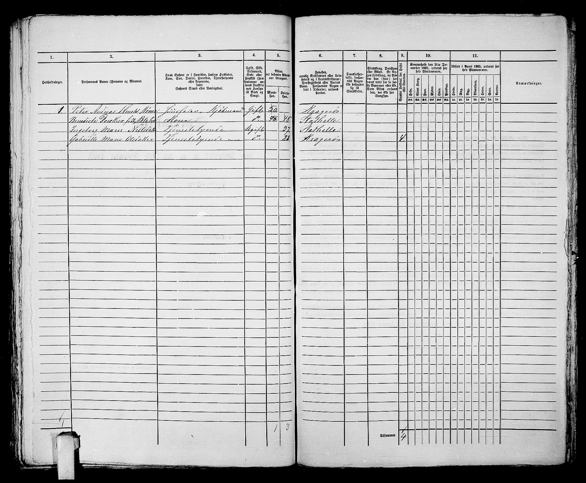 RA, Folketelling 1865 for 0801B Kragerø prestegjeld, Kragerø kjøpstad, 1865, s. 1123