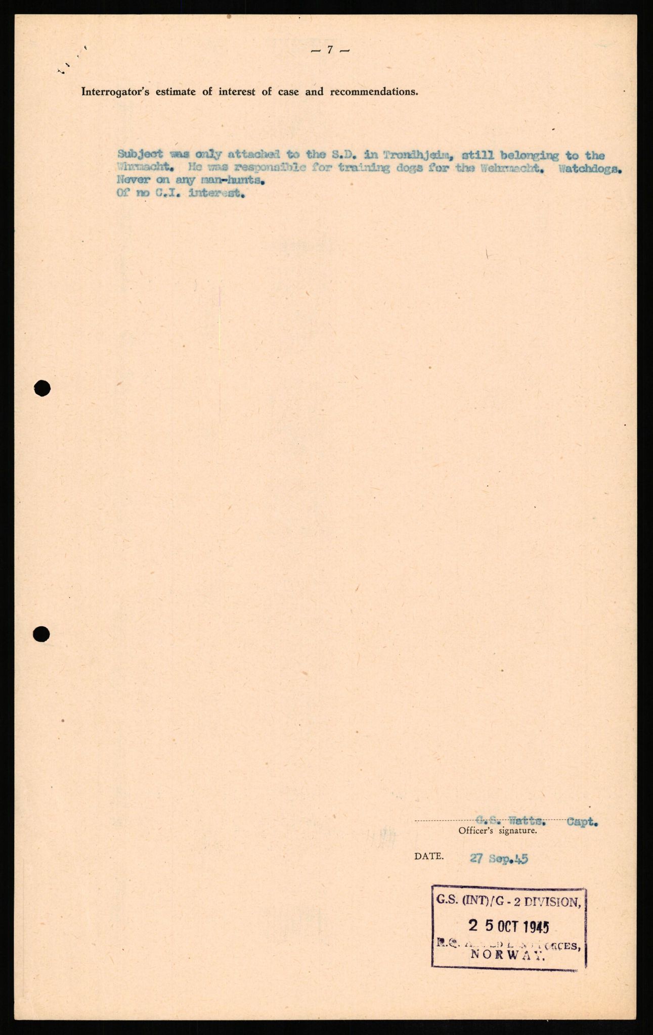 Forsvaret, Forsvarets overkommando II, AV/RA-RAFA-3915/D/Db/L0013: CI Questionaires. Tyske okkupasjonsstyrker i Norge. Tyskere., 1945-1946, s. 108