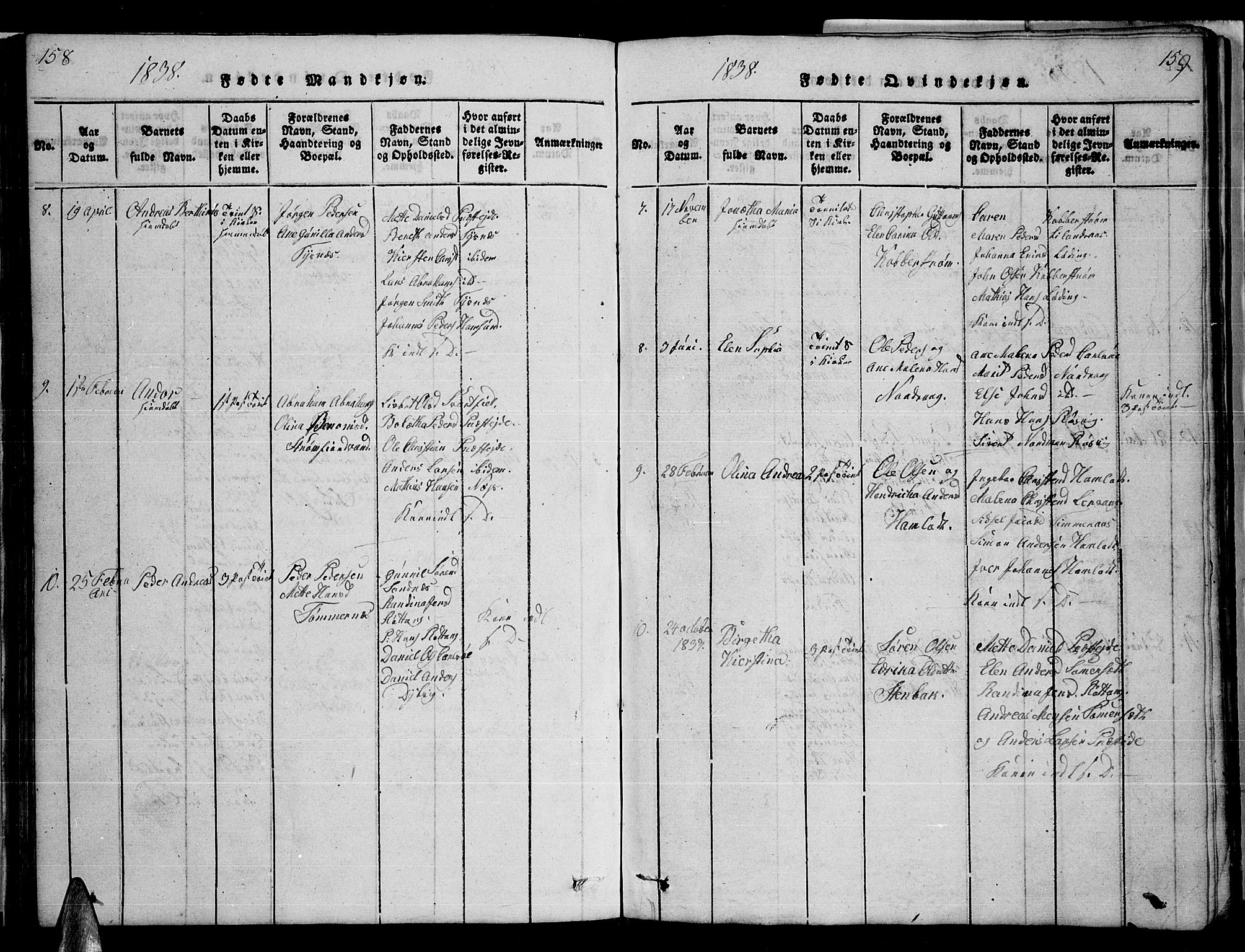 Ministerialprotokoller, klokkerbøker og fødselsregistre - Nordland, AV/SAT-A-1459/859/L0855: Klokkerbok nr. 859C01, 1821-1839, s. 158-159