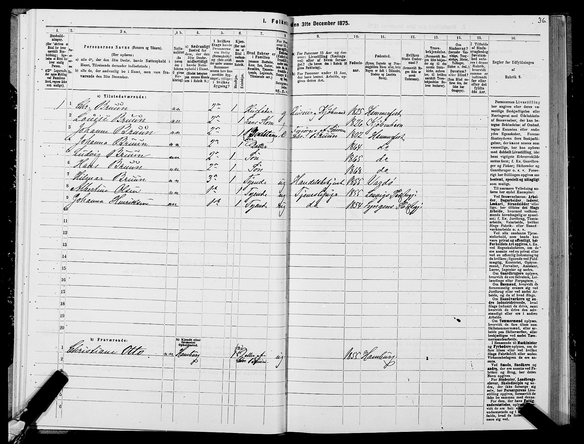 SATØ, Folketelling 1875 for 2001B Hammerfest prestegjeld, Hammerfest kjøpstad, 1875, s. 1036