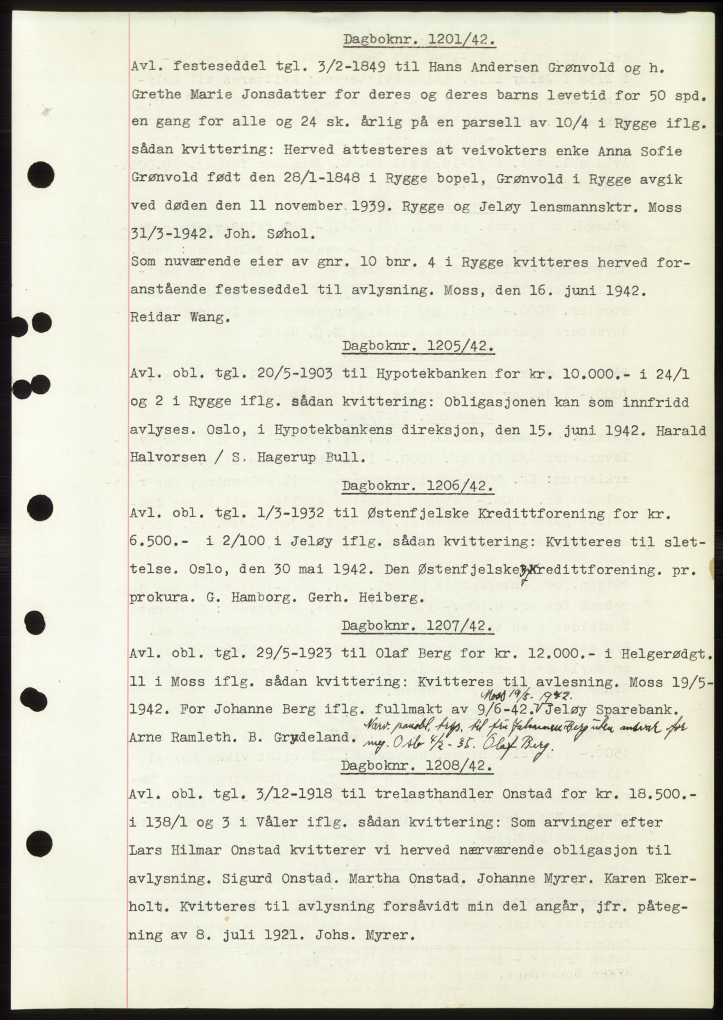 Moss sorenskriveri, SAO/A-10168: Pantebok nr. C10, 1938-1950, Dagboknr: 1201/1942