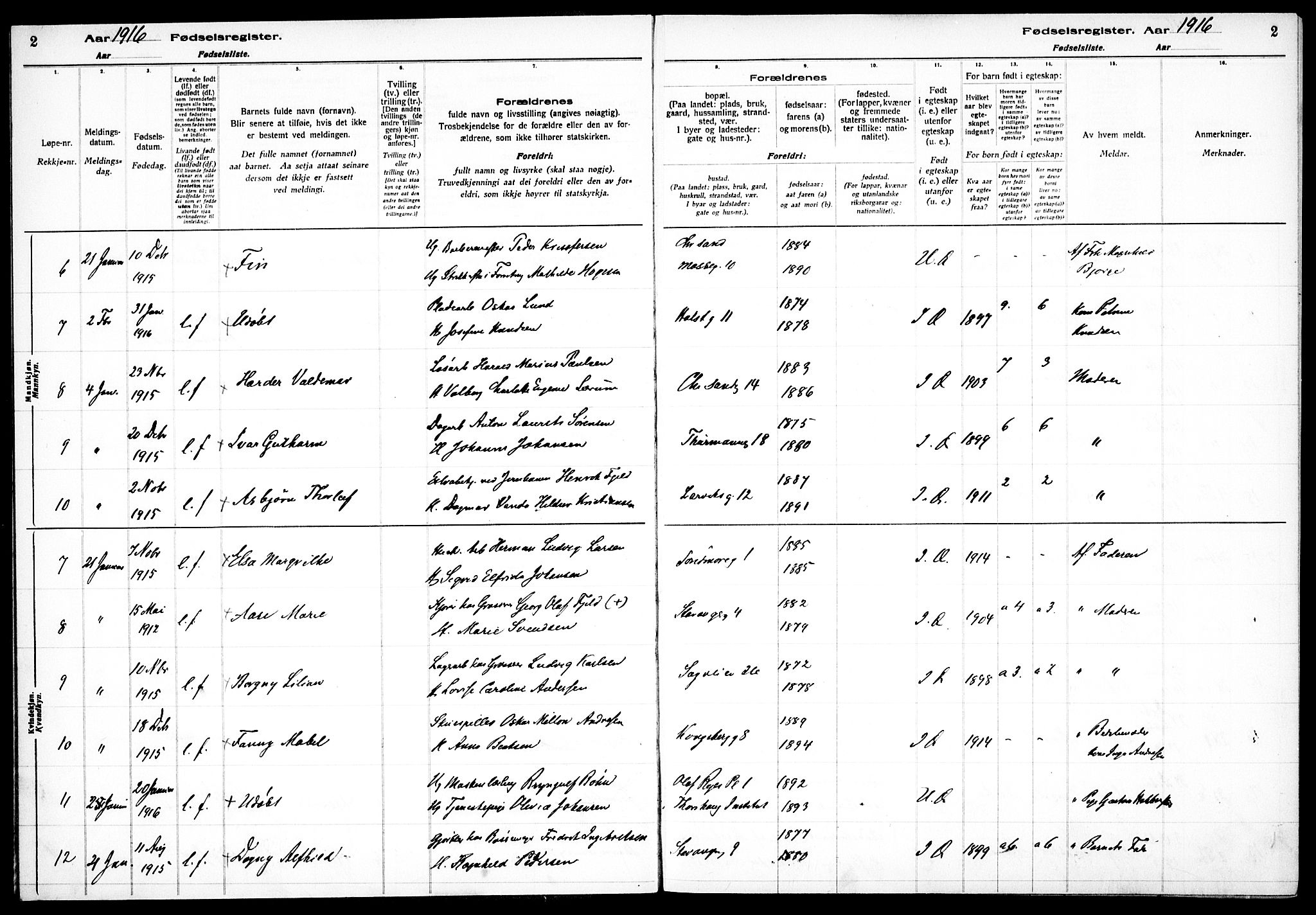 Sagene prestekontor Kirkebøker, AV/SAO-A-10796/J/L0001: Fødselsregister nr. 1, 1916-1920, s. 2