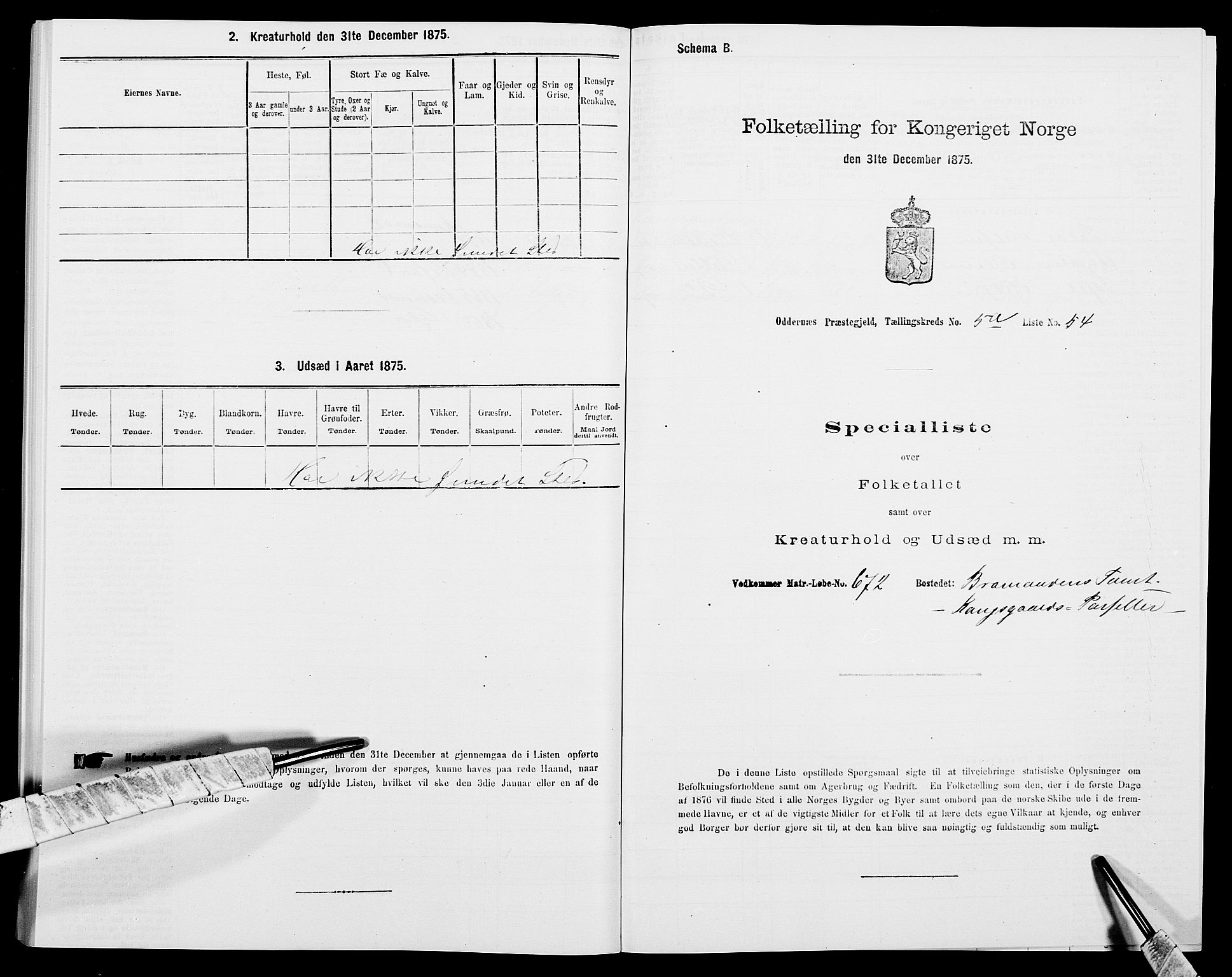 SAK, Folketelling 1875 for 1012P Oddernes prestegjeld, 1875, s. 831