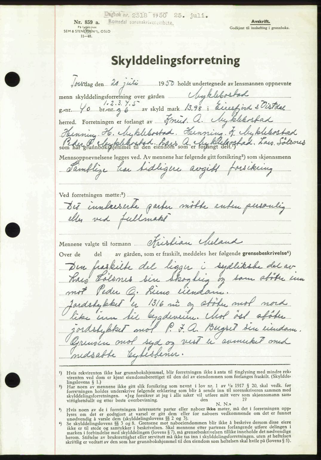 Romsdal sorenskriveri, AV/SAT-A-4149/1/2/2C: Pantebok nr. A34, 1950-1950, Dagboknr: 2318/1950