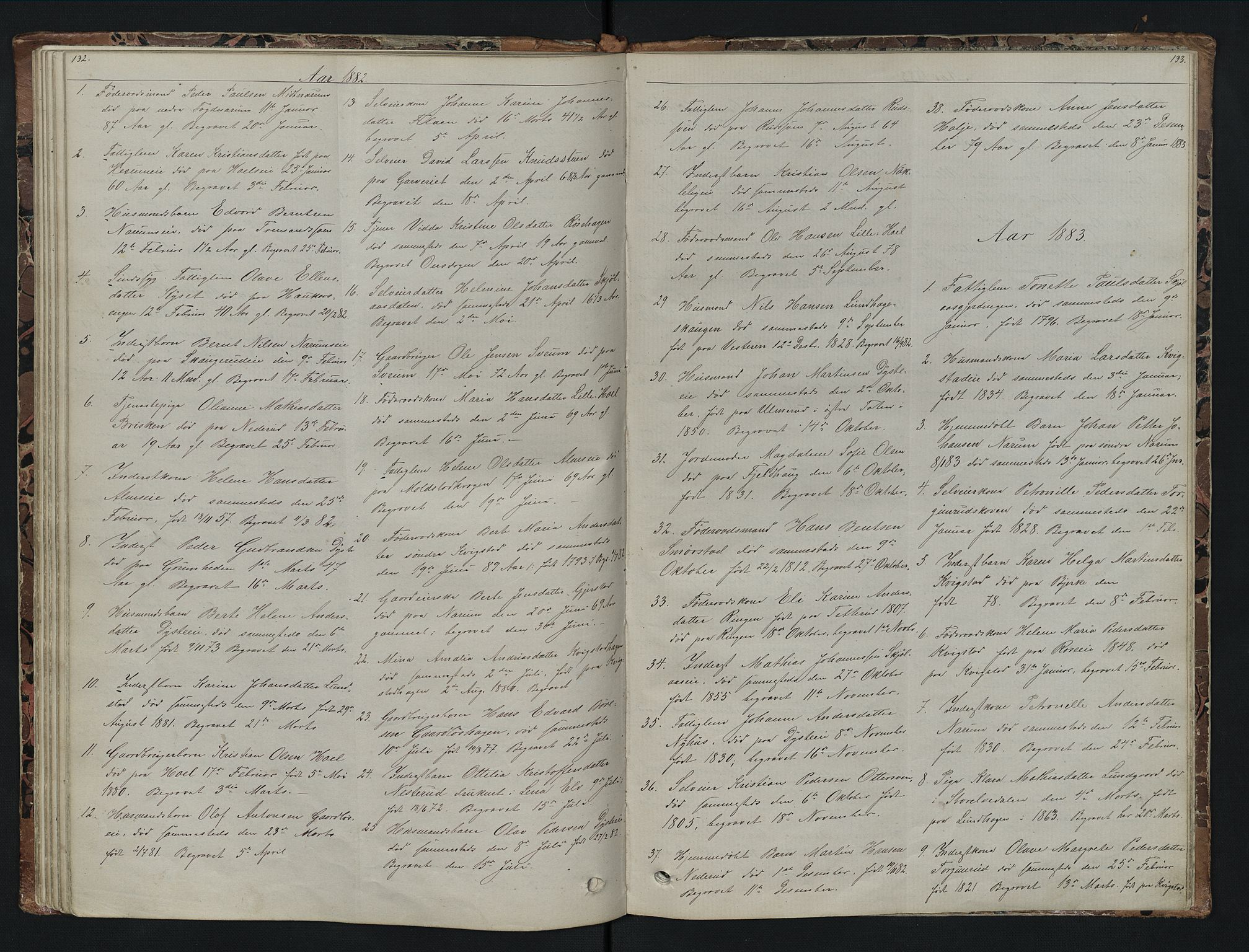 Vestre Toten prestekontor, AV/SAH-PREST-108/H/Ha/Hab/L0007: Klokkerbok nr. 7, 1872-1900, s. 132-133