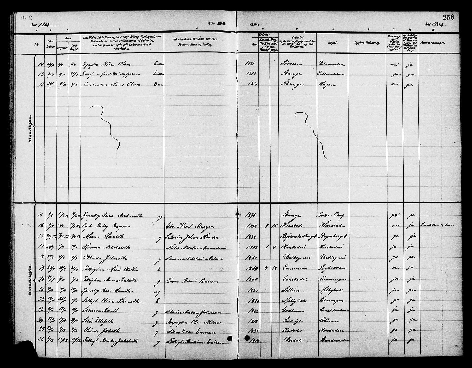 Romedal prestekontor, AV/SAH-PREST-004/L/L0012: Klokkerbok nr. 12, 1896-1914, s. 256