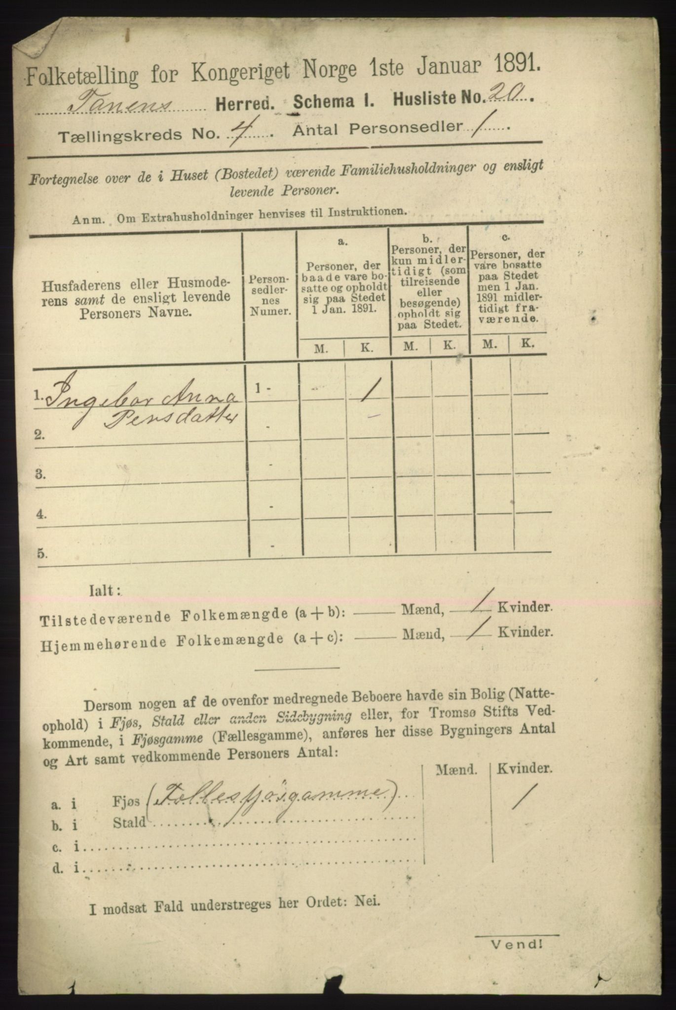 RA, Folketelling 1891 for 2025 Tana herred, 1891, s. 1735