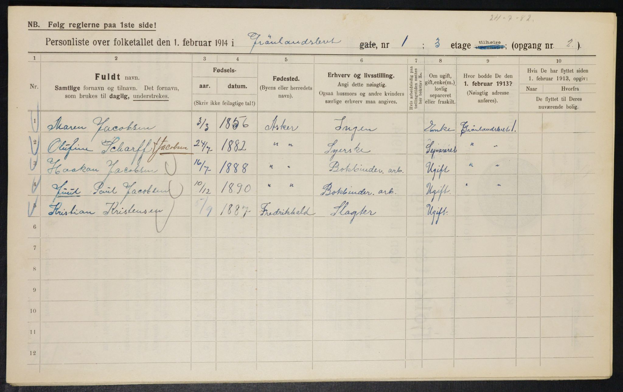 OBA, Kommunal folketelling 1.2.1914 for Kristiania, 1914, s. 31661