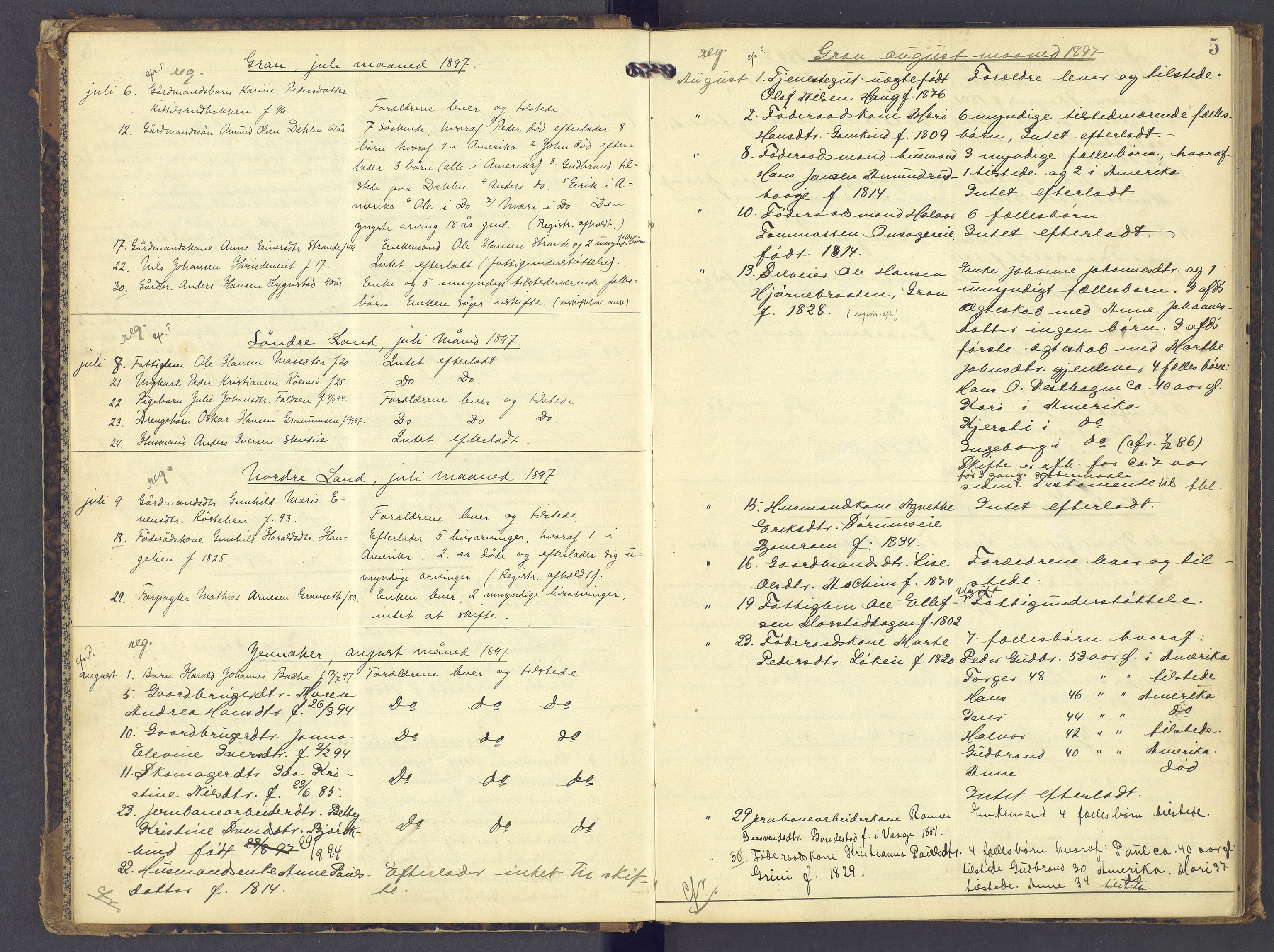 Hadeland og Land tingrett, SAH/TING-010/J/Jg/L0007: Dødsfallsprotokoll, 1896-1907, s. 4b-5a