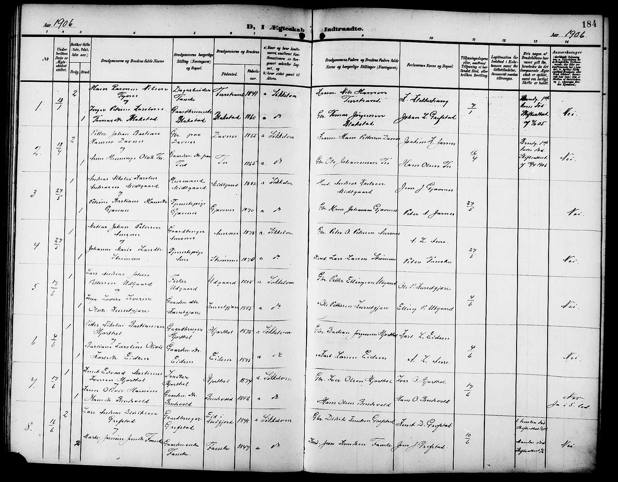 Ministerialprotokoller, klokkerbøker og fødselsregistre - Møre og Romsdal, SAT/A-1454/523/L0341: Klokkerbok nr. 523C04, 1903-1916, s. 184