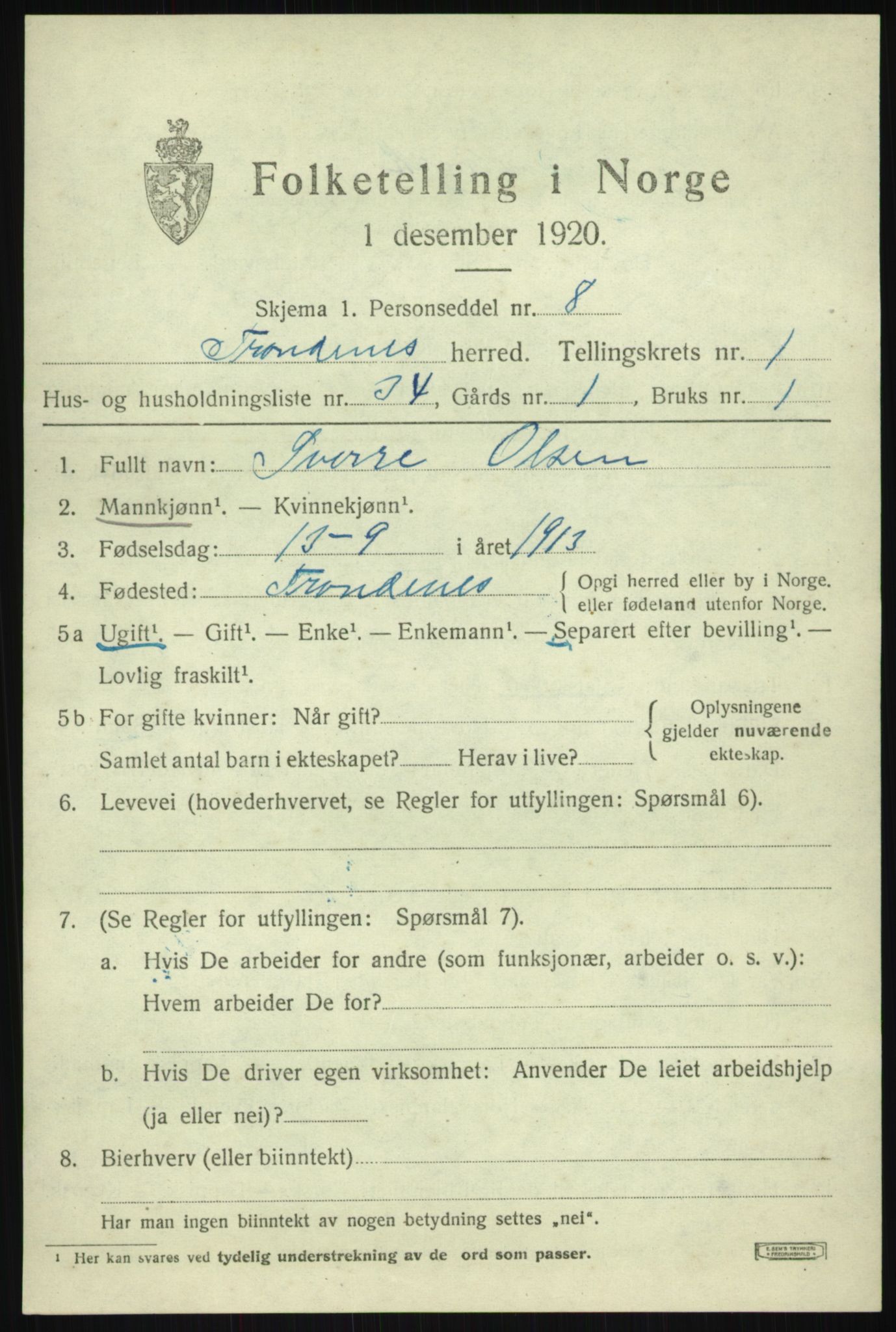 SATØ, Folketelling 1920 for 1914 Trondenes herred, 1920, s. 3583