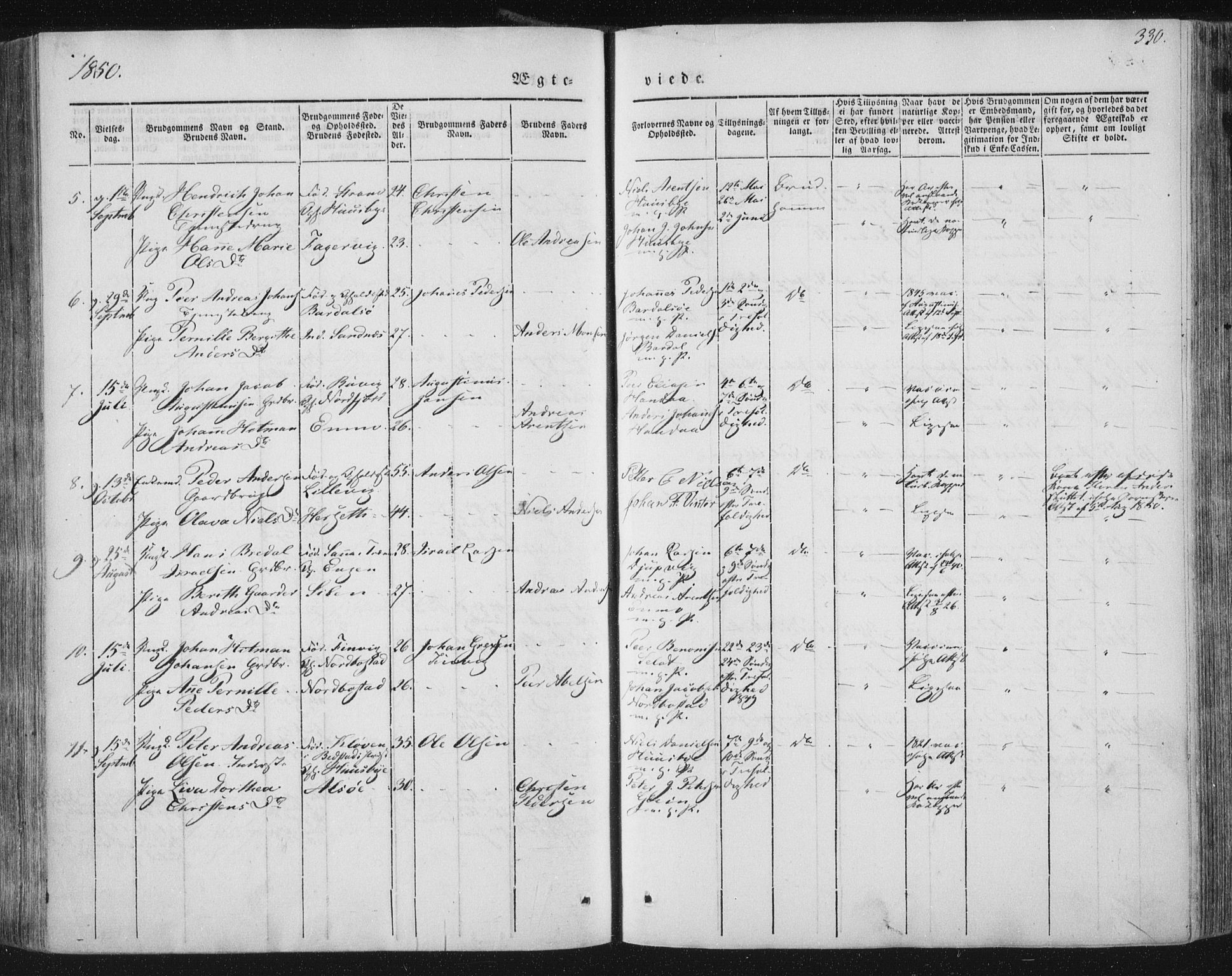Ministerialprotokoller, klokkerbøker og fødselsregistre - Nordland, AV/SAT-A-1459/838/L0549: Ministerialbok nr. 838A07, 1840-1854, s. 330