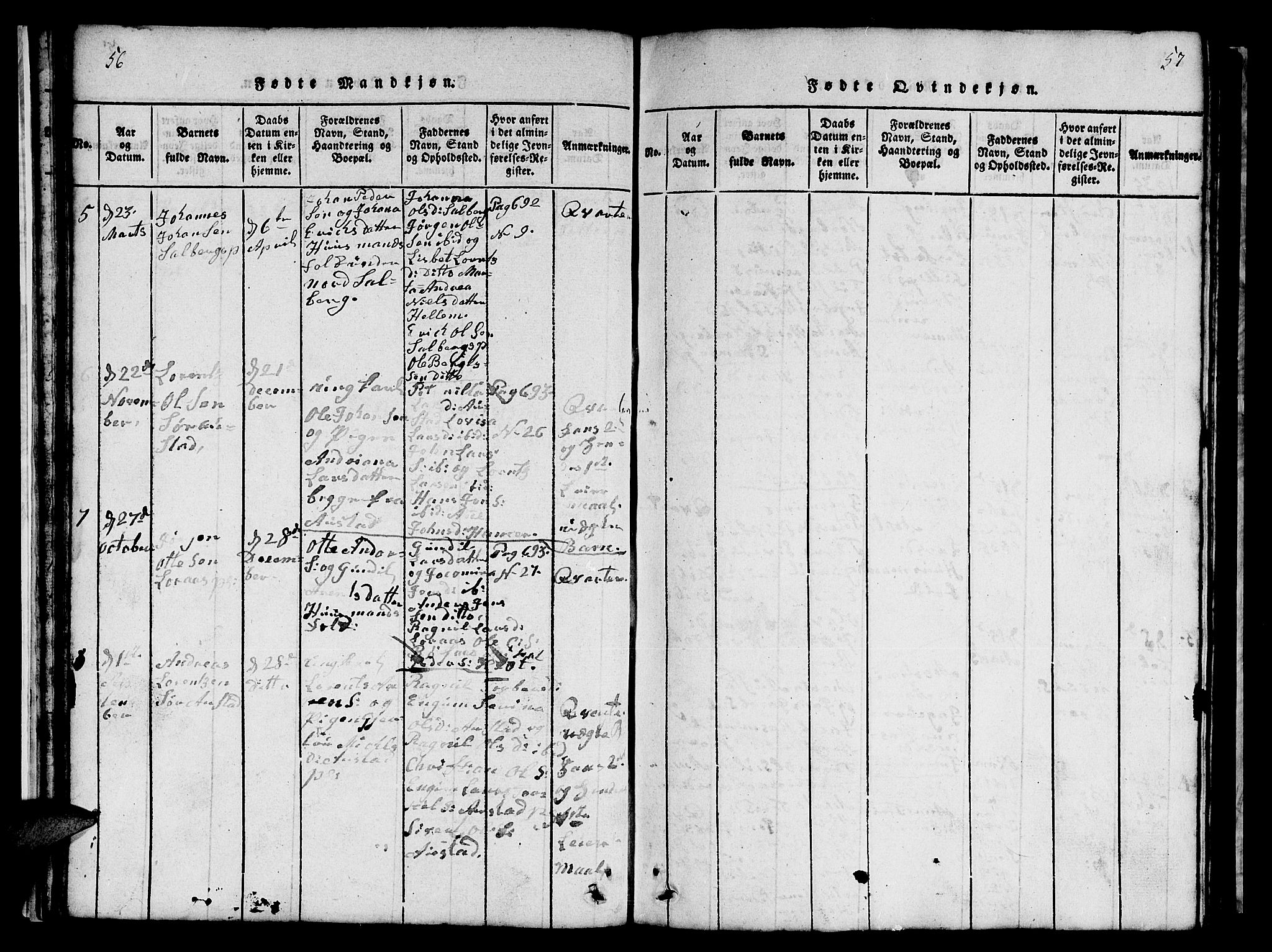 Ministerialprotokoller, klokkerbøker og fødselsregistre - Nord-Trøndelag, SAT/A-1458/731/L0310: Klokkerbok nr. 731C01, 1816-1874, s. 56-57