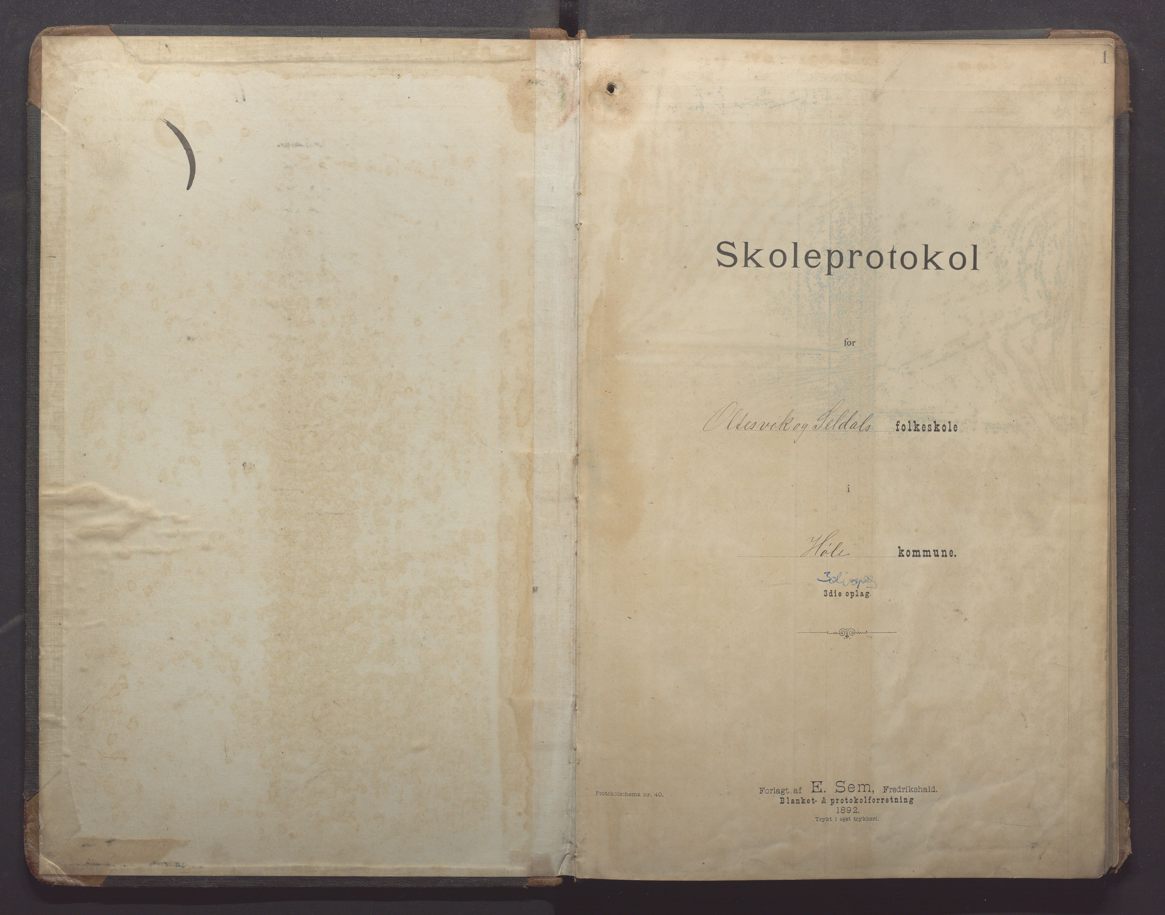 Høle kommune - Oltesvik skole, IKAR/K-100031/H/L0001: Skoleprotokoll, 1894-1915, s. 1