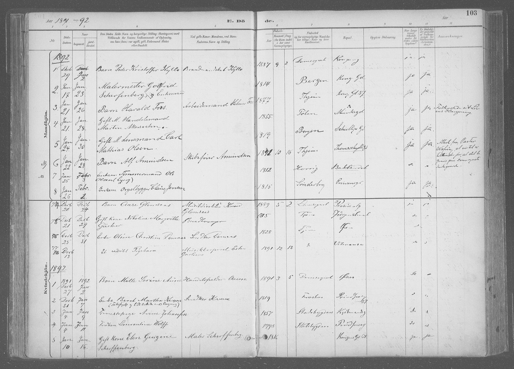 Ministerialprotokoller, klokkerbøker og fødselsregistre - Sør-Trøndelag, SAT/A-1456/601/L0064: Ministerialbok nr. 601A31, 1891-1911, s. 103