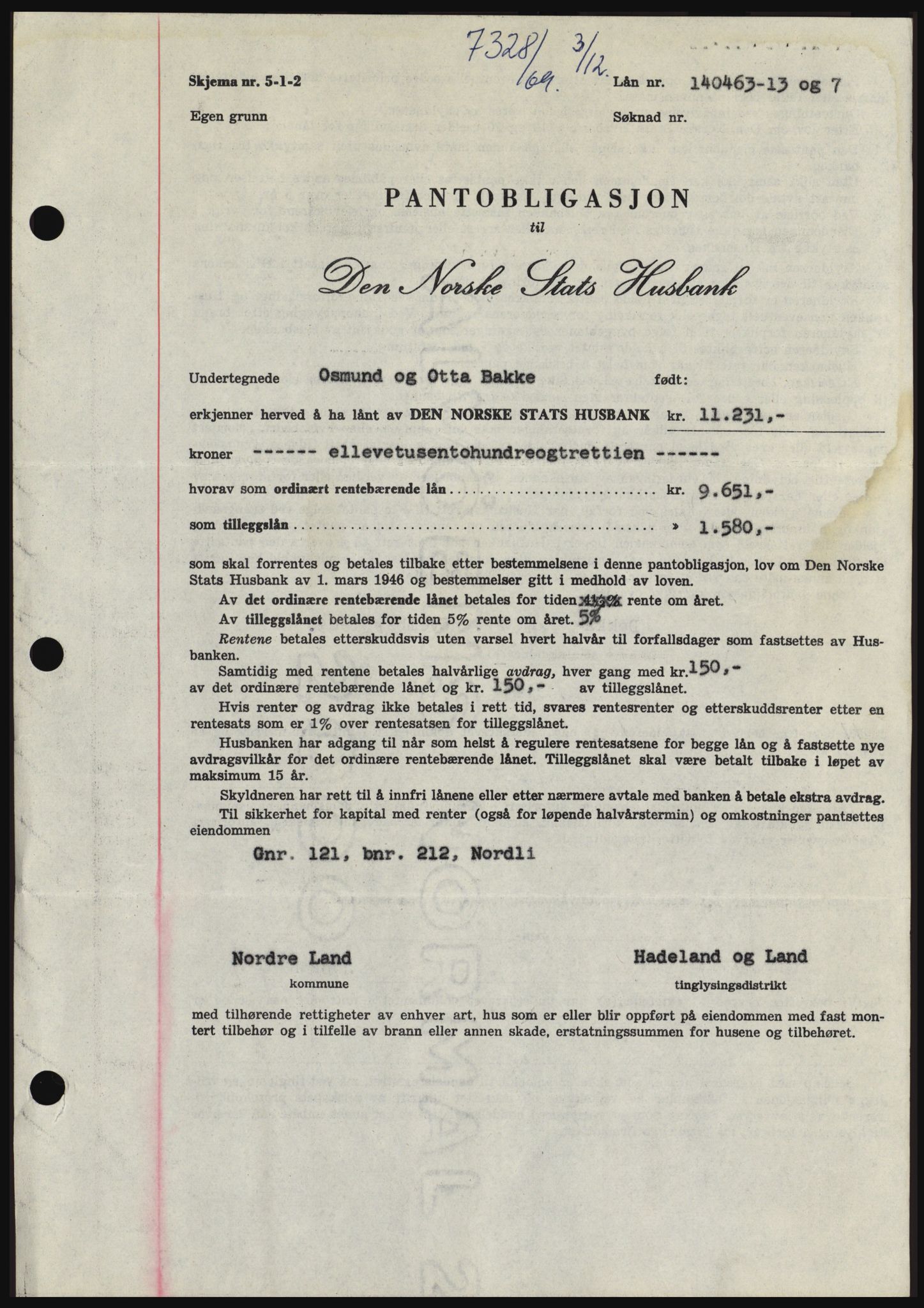 Hadeland og Land tingrett, SAH/TING-010/H/Hb/Hbc/L0075: Pantebok nr. B75, 1969-1969, Dagboknr: 7328/1969