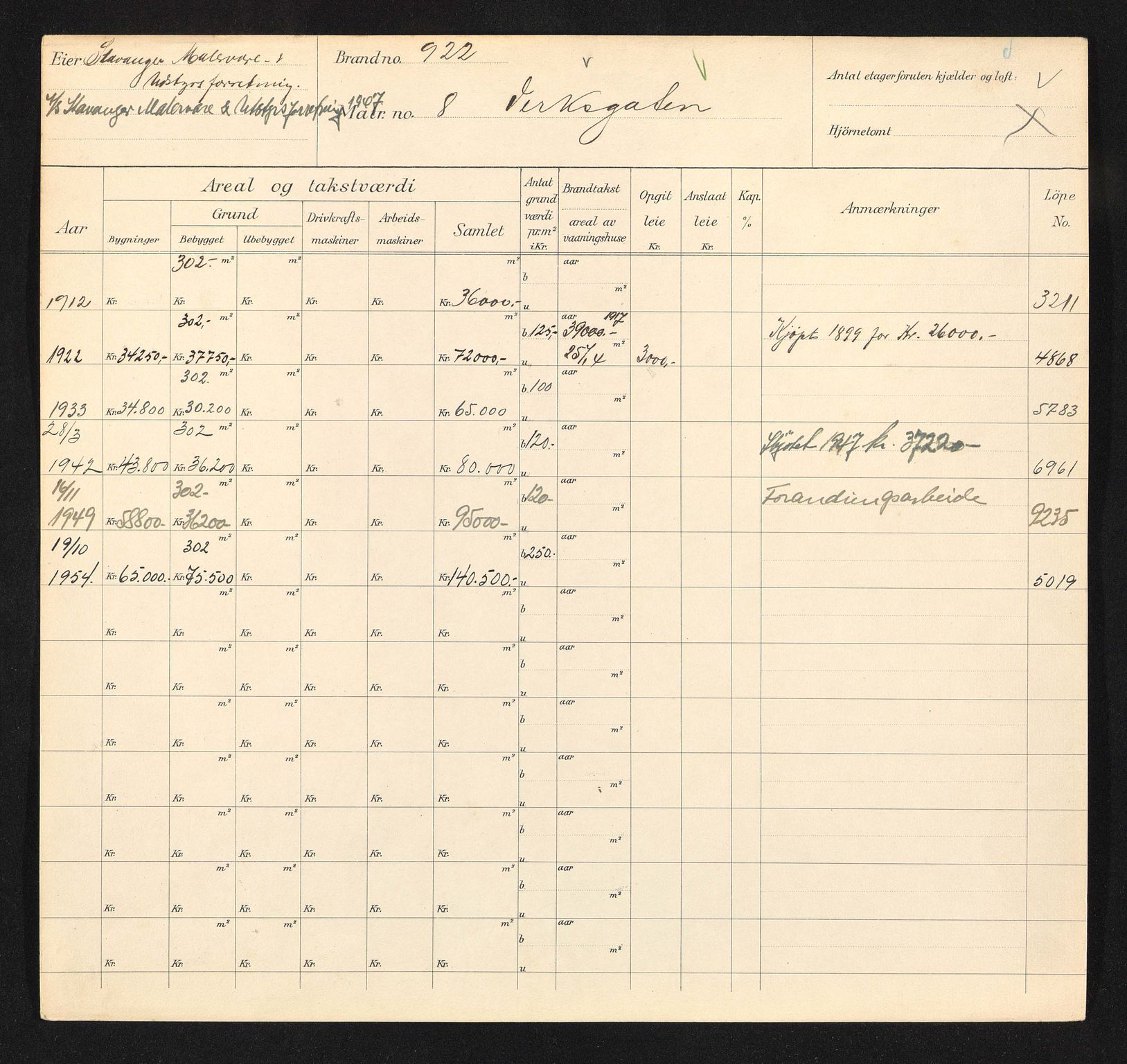 Stavanger kommune. Skattetakstvesenet, BYST/A-0440/F/Fa/Faa/L0045/0001: Skattetakstkort / Verksgata 7 - 57