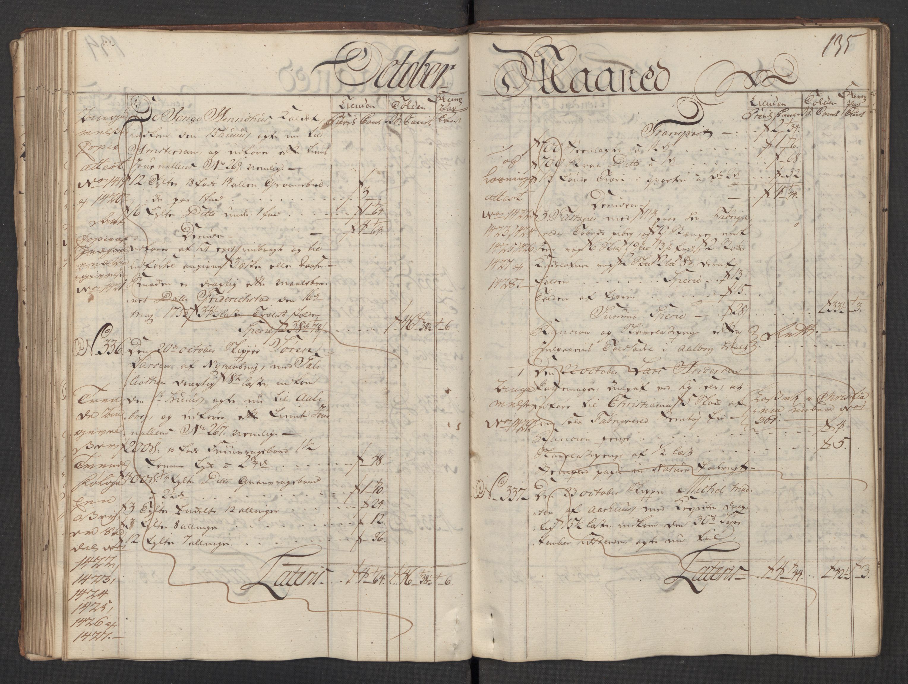 Generaltollkammeret, tollregnskaper, AV/RA-EA-5490/R08/L0035/0001: Tollregnskaper Drammen / Utgående hovedtollbok, 1756, s. 134b-135a