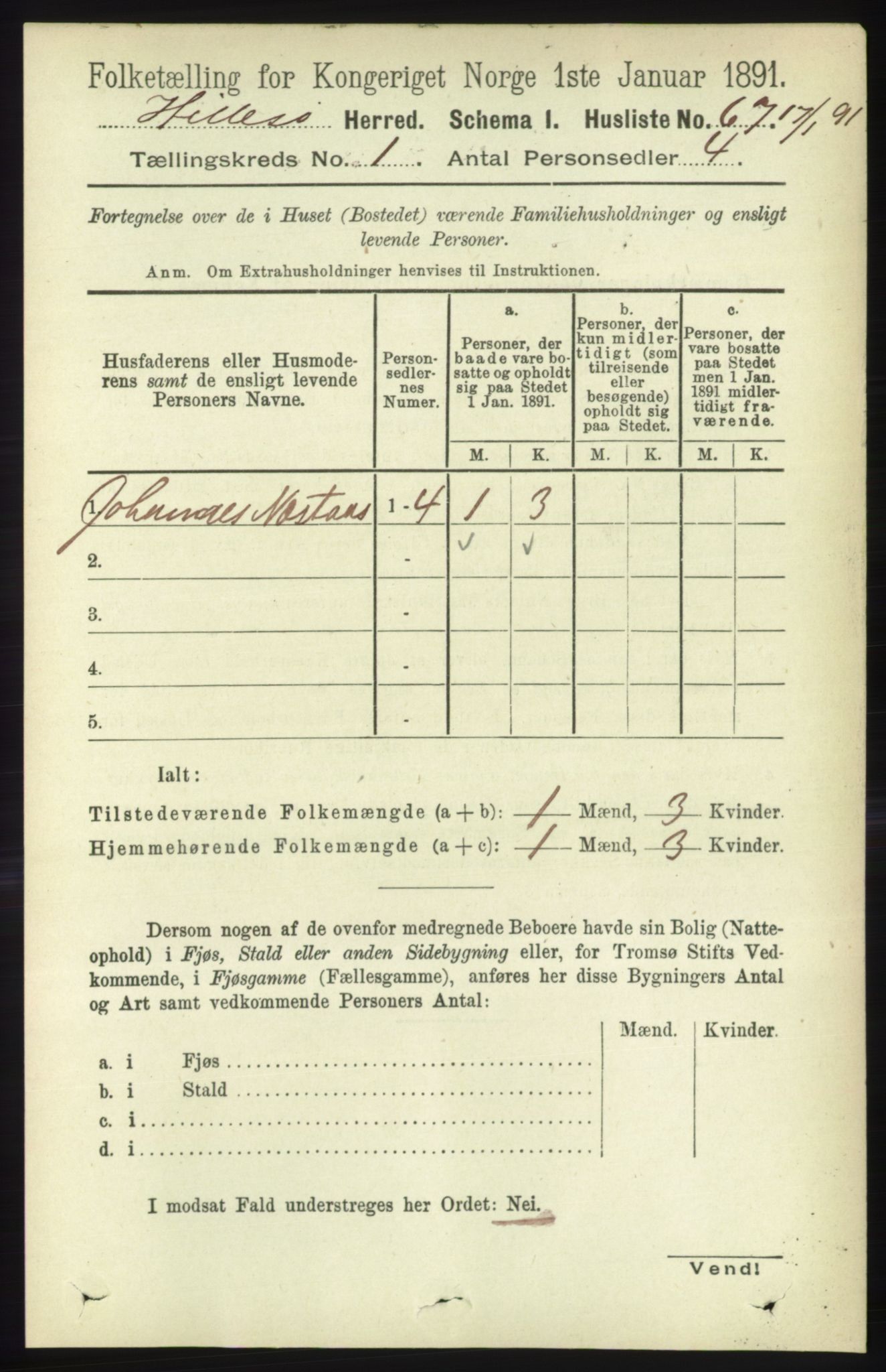 RA, Folketelling 1891 for 1930 Hillesøy herred, 1891, s. 80