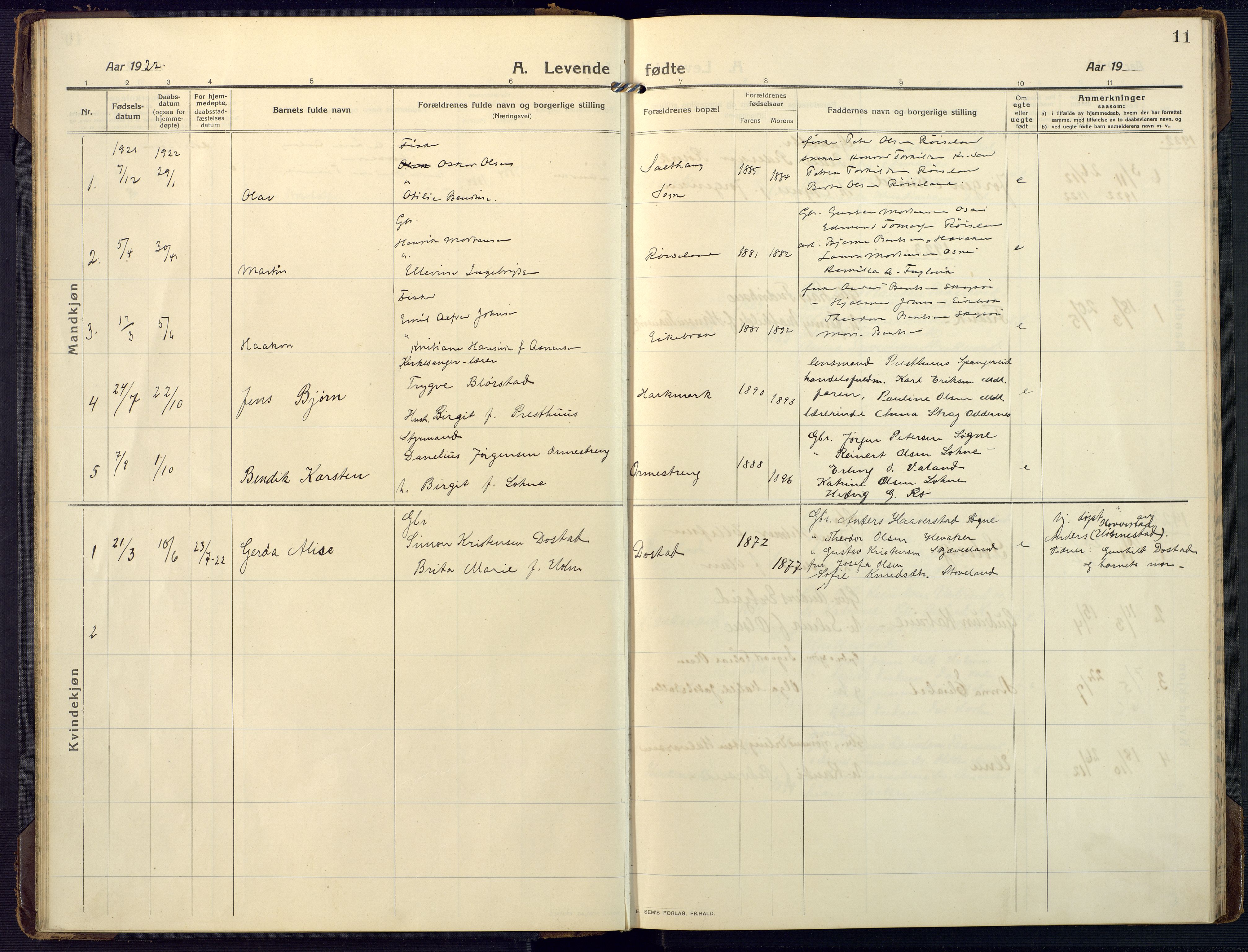 Mandal sokneprestkontor, SAK/1111-0030/F/Fa/Fab/L0003: Ministerialbok nr. A 3, 1913-1933, s. 11