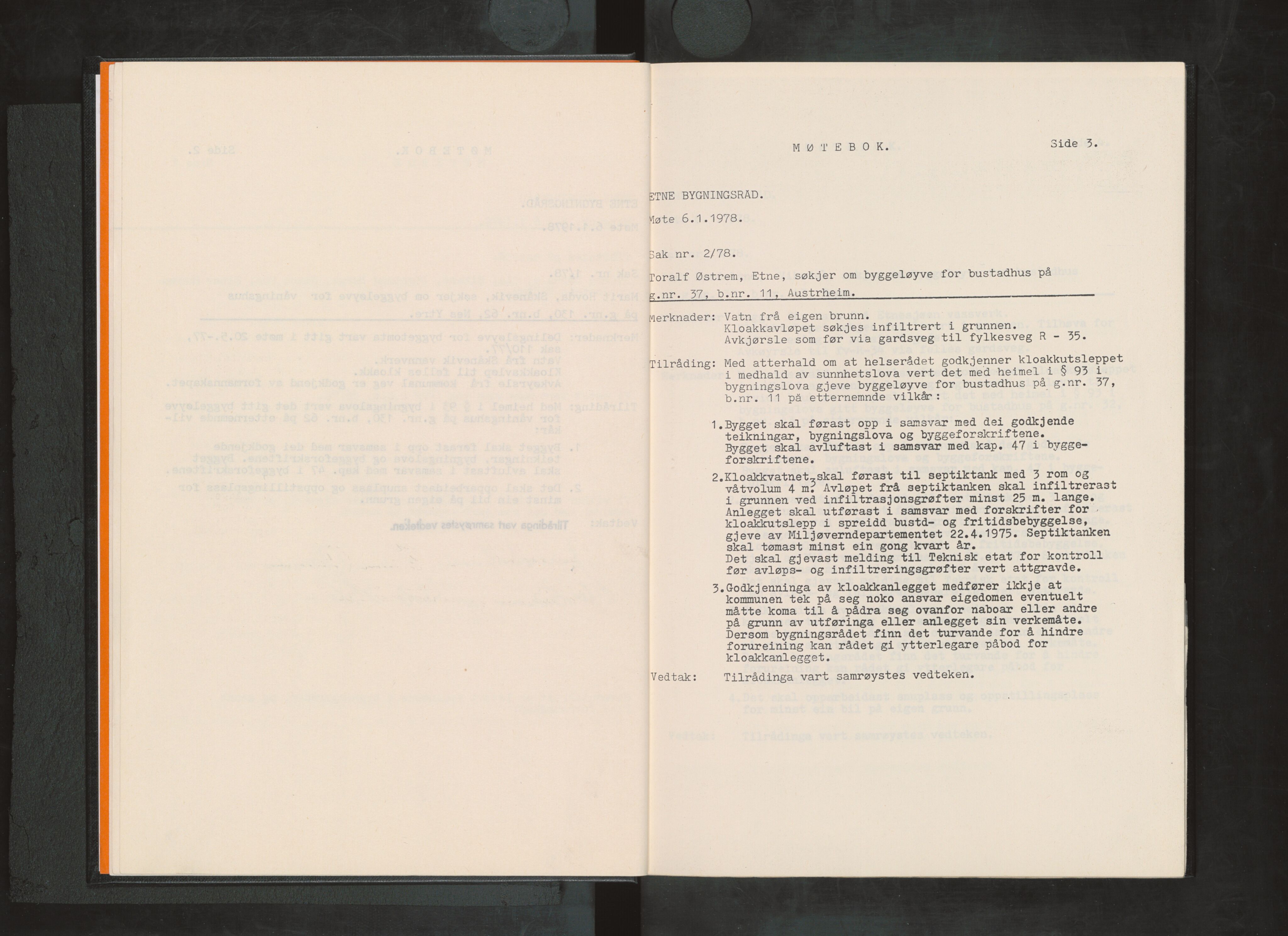 Etne kommune. Bygningsrådet, IKAH/1211-511/A/Aa/L0015: Møtebok Etne bygningsråd I, 1978