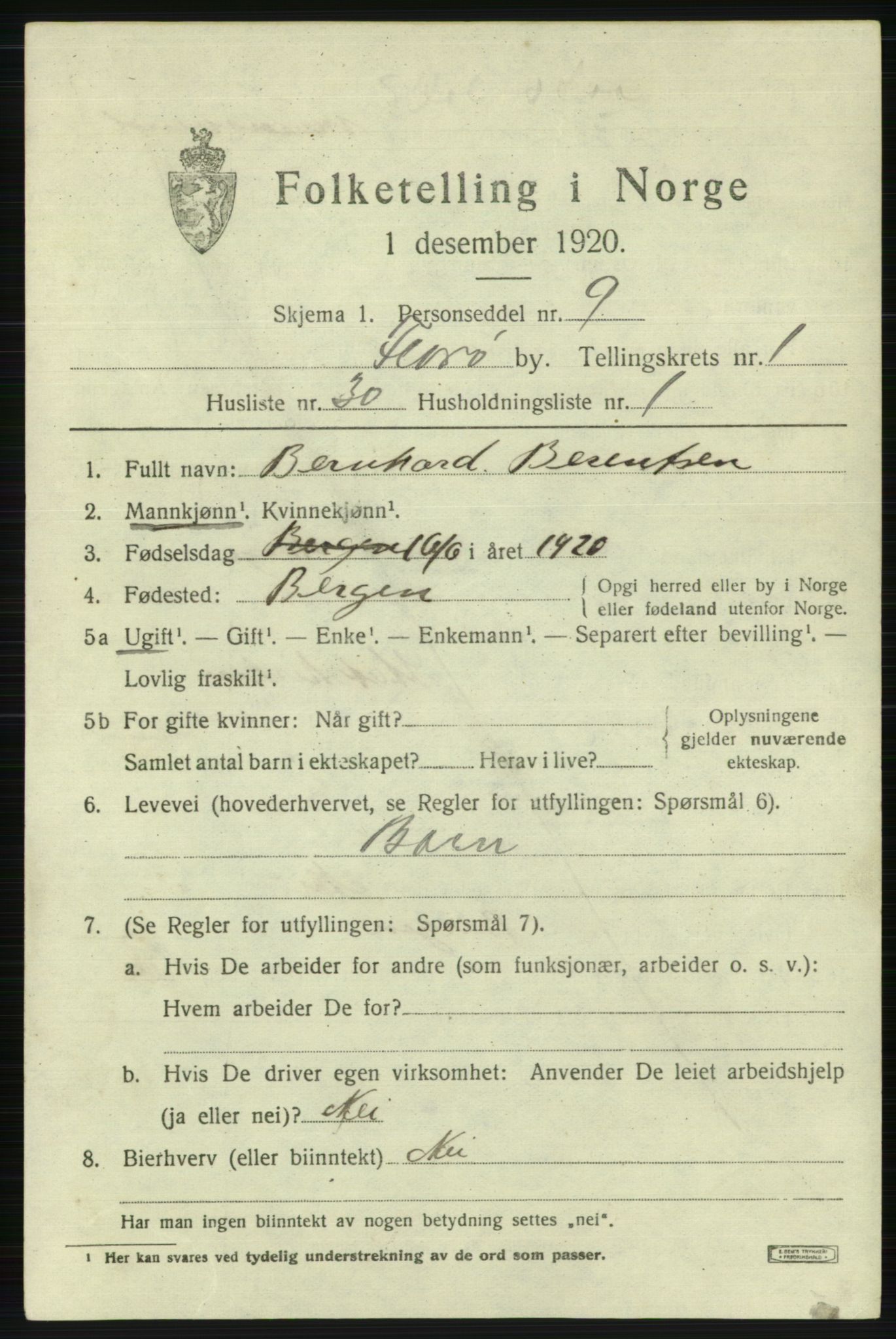 SAB, Folketelling 1920 for 1401 Florø ladested, 1920, s. 1676