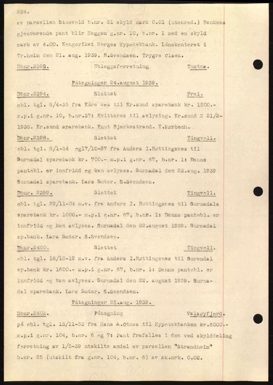 Nordmøre sorenskriveri, SAT/A-4132/1/2/2Ca: Pantebok nr. C80, 1936-1939, Dagboknr: 2390/1939
