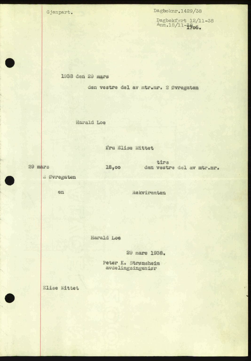 Ålesund byfogd, AV/SAT-A-4384: Pantebok nr. 34 II, 1938-1940, Dagboknr: 1429/1938