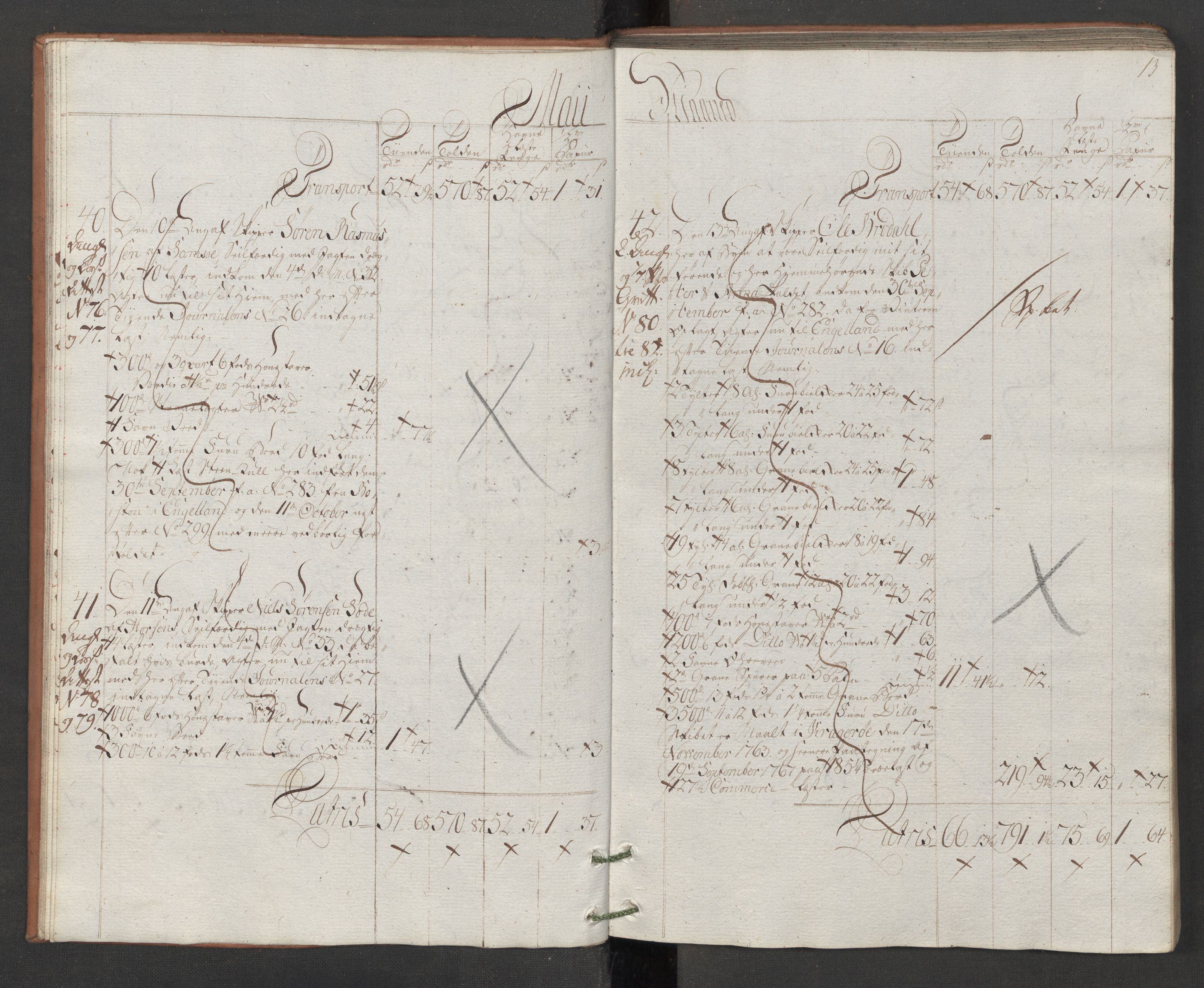 Generaltollkammeret, tollregnskaper, AV/RA-EA-5490/R13/L0078/0001: Tollregnskaper Kragerø / Utgående hovedtollbok, 1786, s. 12b-13a