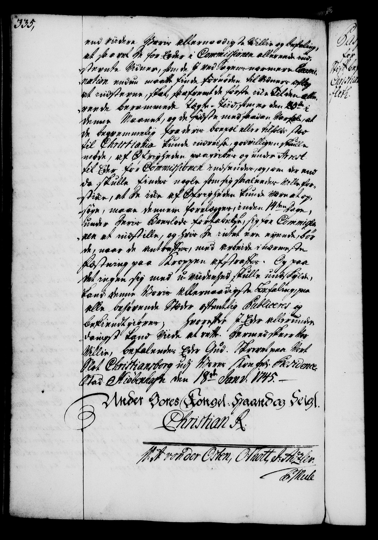 Rentekammeret, Kammerkanselliet, RA/EA-3111/G/Gg/Gga/L0005: Norsk ekspedisjonsprotokoll med register (merket RK 53.5), 1741-1749, s. 335