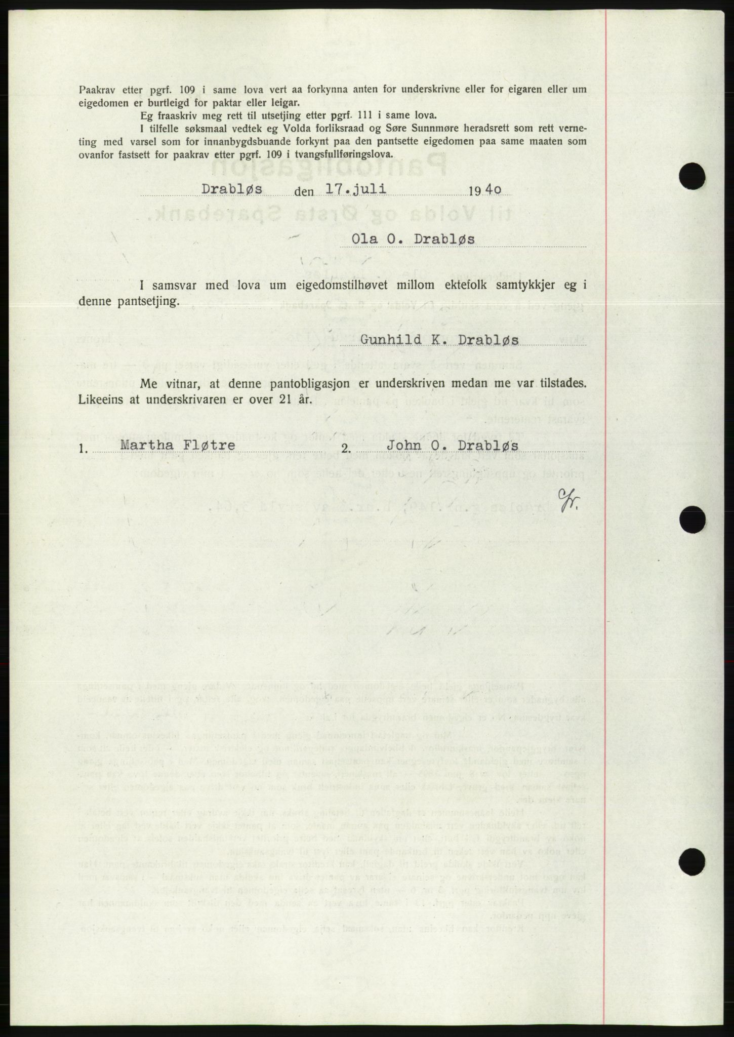 Søre Sunnmøre sorenskriveri, AV/SAT-A-4122/1/2/2C/L0070: Pantebok nr. 64, 1940-1941, Dagboknr: 471/1940