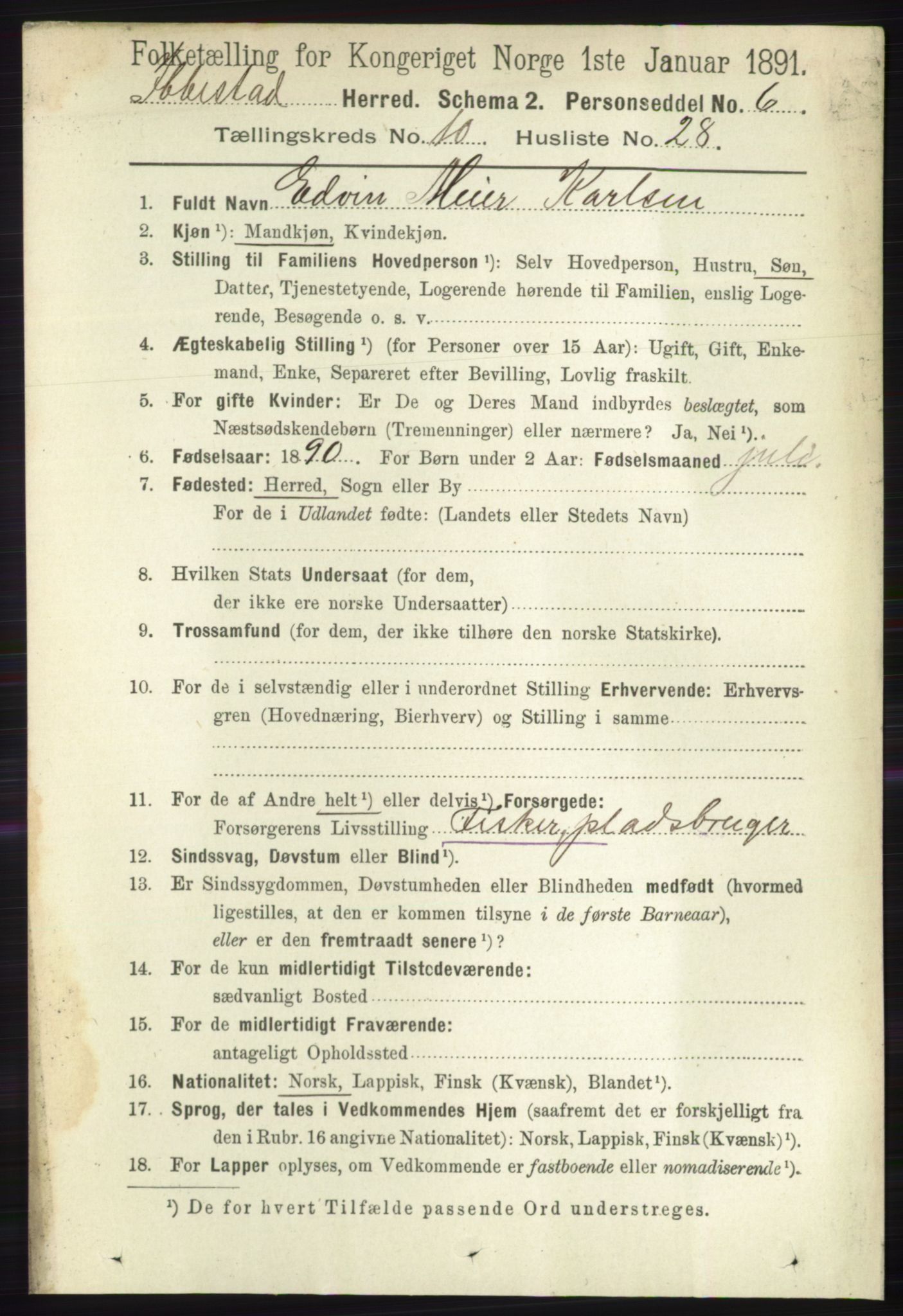 RA, Folketelling 1891 for 1917 Ibestad herred, 1891, s. 7055