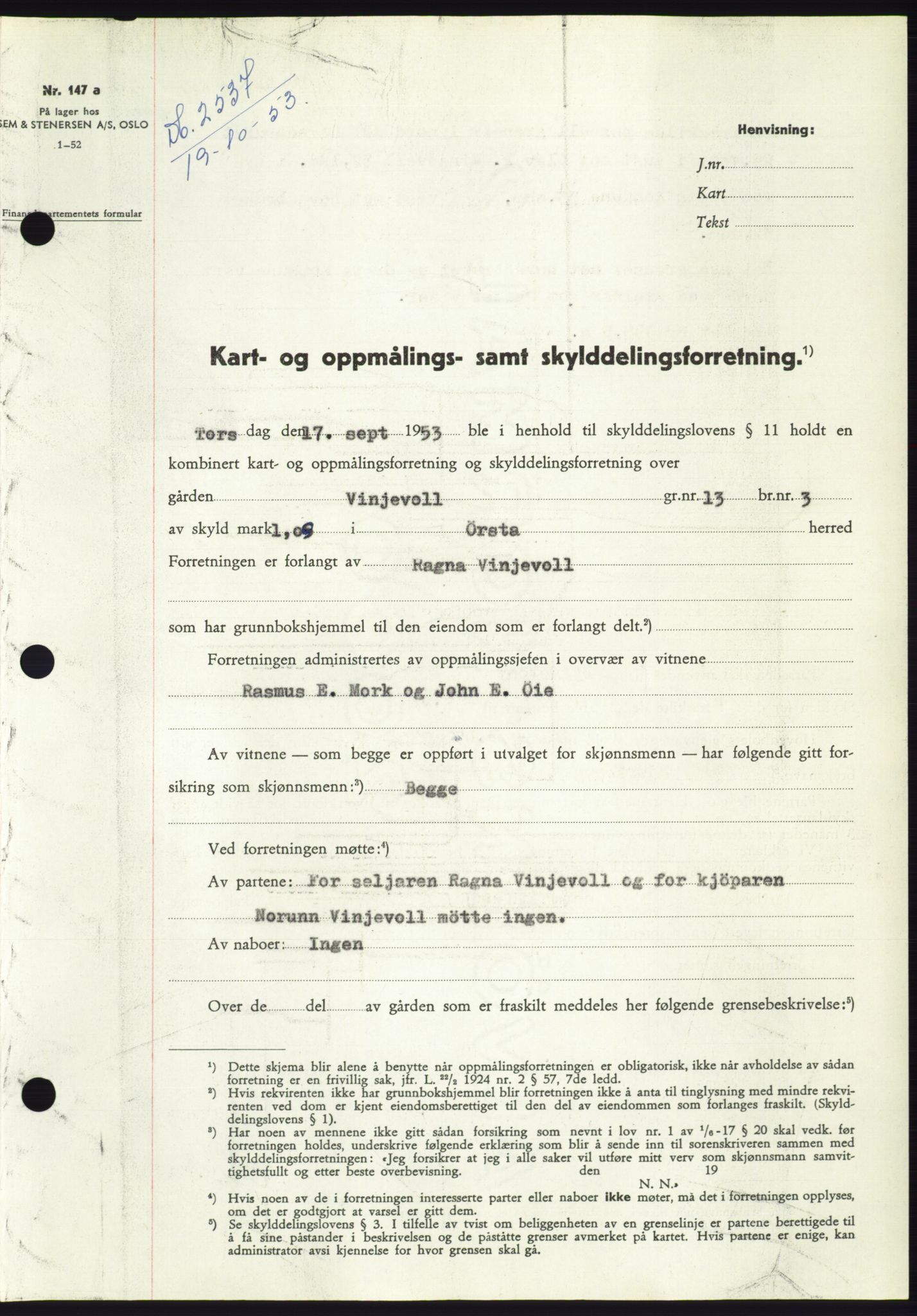Søre Sunnmøre sorenskriveri, SAT/A-4122/1/2/2C/L0096: Pantebok nr. 22A, 1953-1954, Dagboknr: 2537/1953