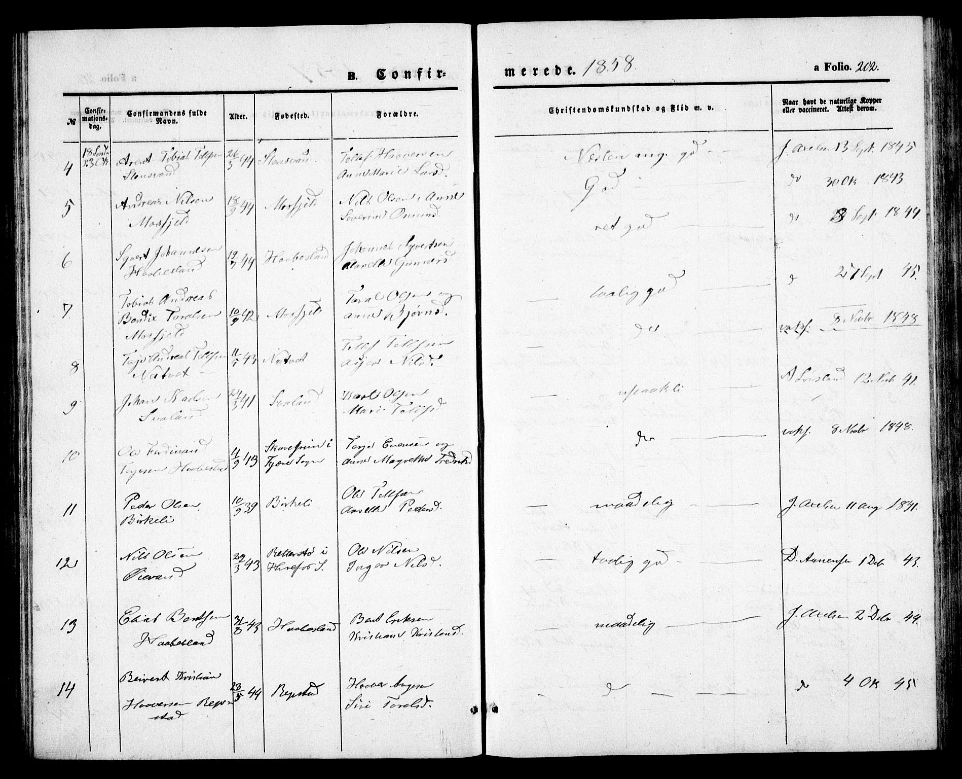 Birkenes sokneprestkontor, SAK/1111-0004/F/Fb/L0002: Klokkerbok nr. B 2, 1849-1876, s. 202
