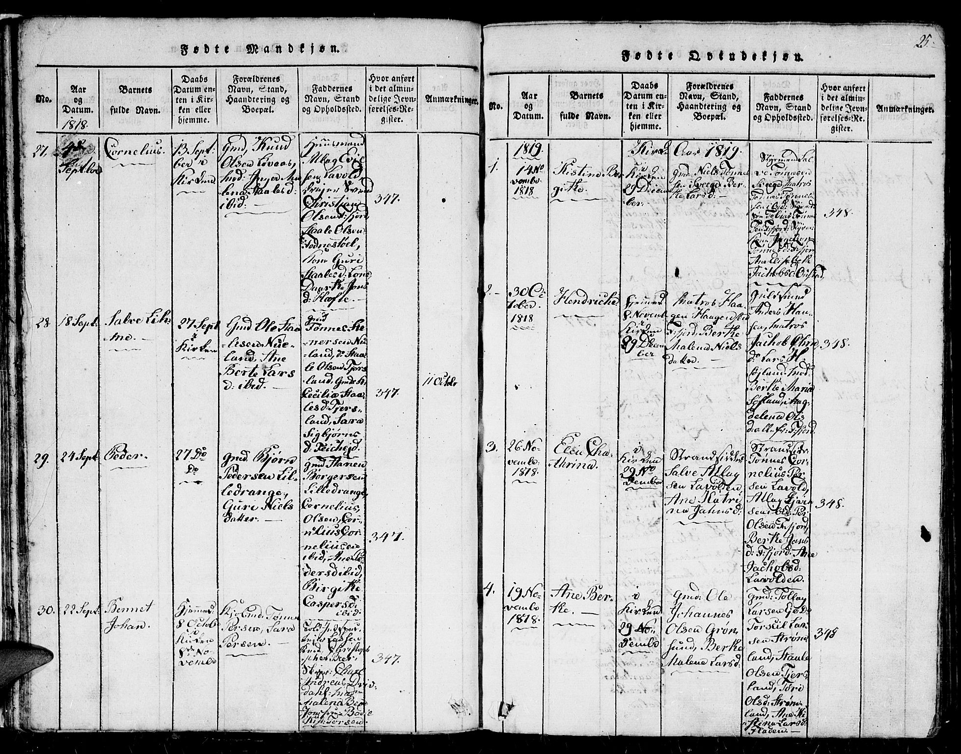 Flekkefjord sokneprestkontor, AV/SAK-1111-0012/F/Fb/Fbc/L0003: Klokkerbok nr. B 3, 1815-1826, s. 25